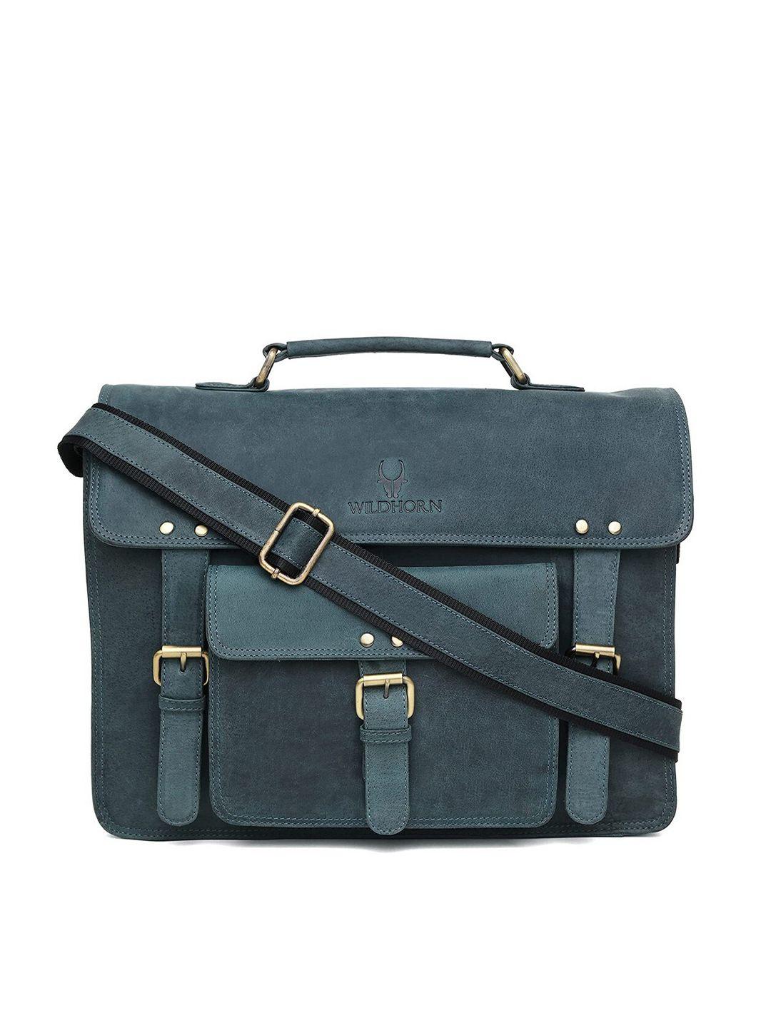 wildhorn men blue textured leather laptop bag