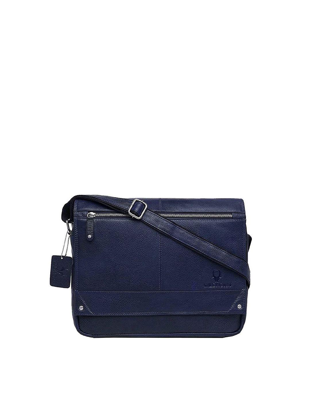 wildhorn men blue textured leather messenger bag