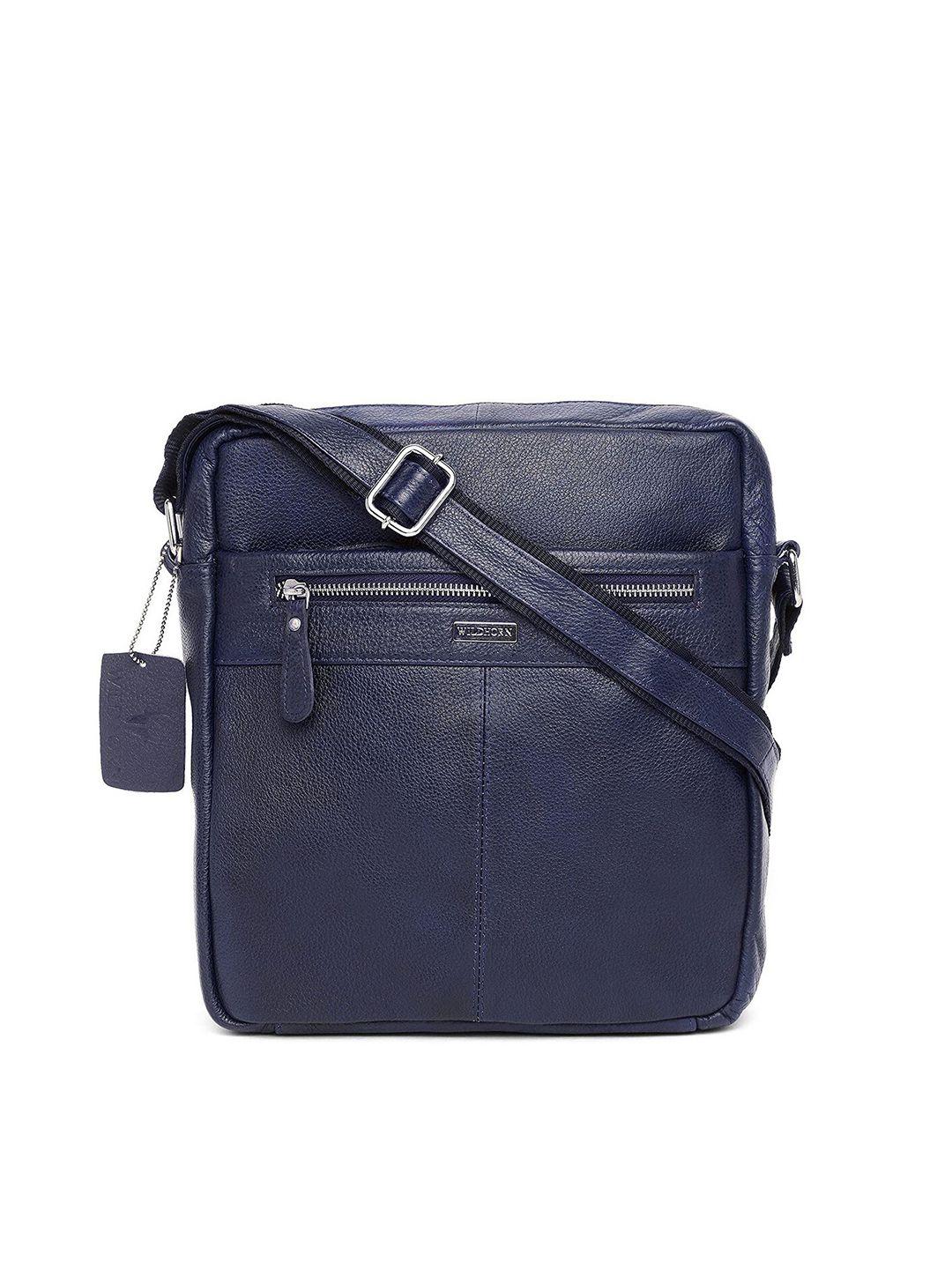 wildhorn men blue textured leather sling messenger bag