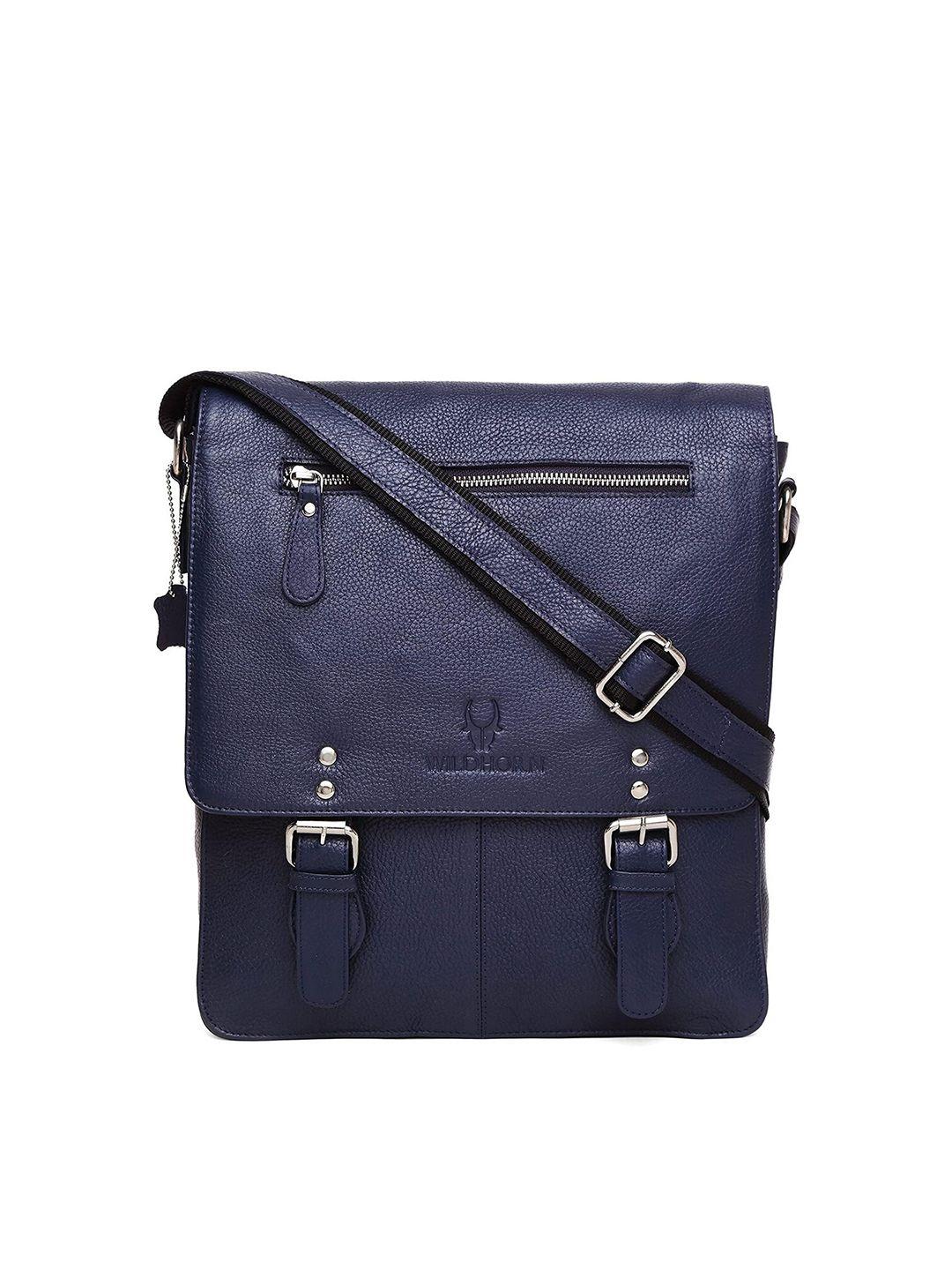 wildhorn men blue textured messenger bag