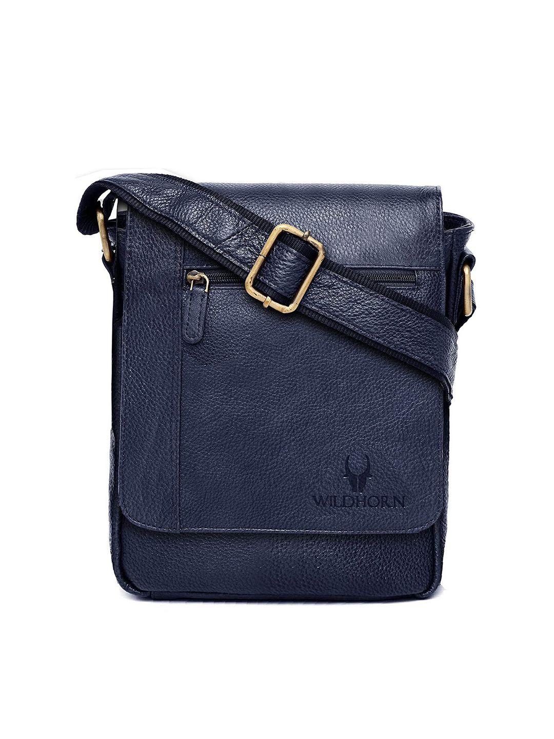 wildhorn men blue textured messenger bag