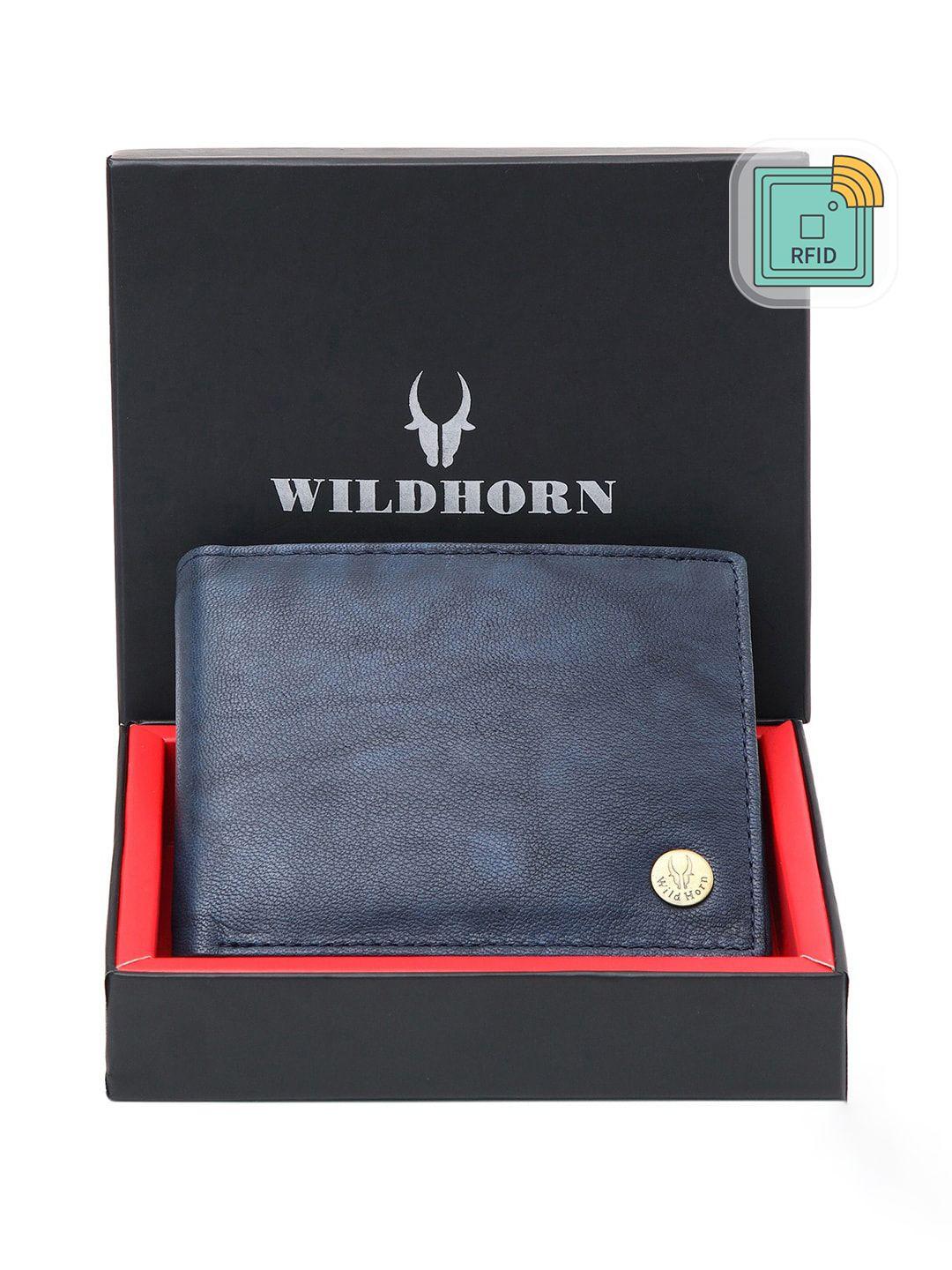wildhorn men blue textured two fold wallet