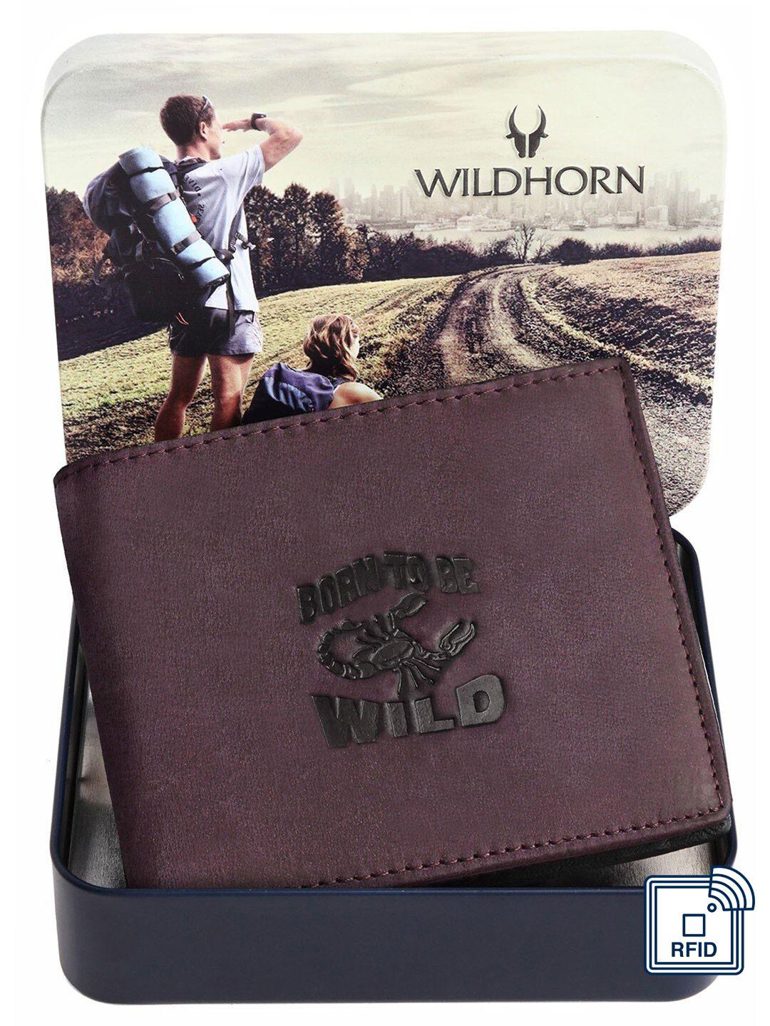 wildhorn men brown graphic printed leather wallet with rfid