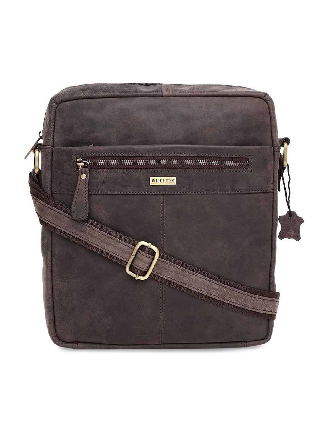 wildhorn men brown leather oversized structured sling bag