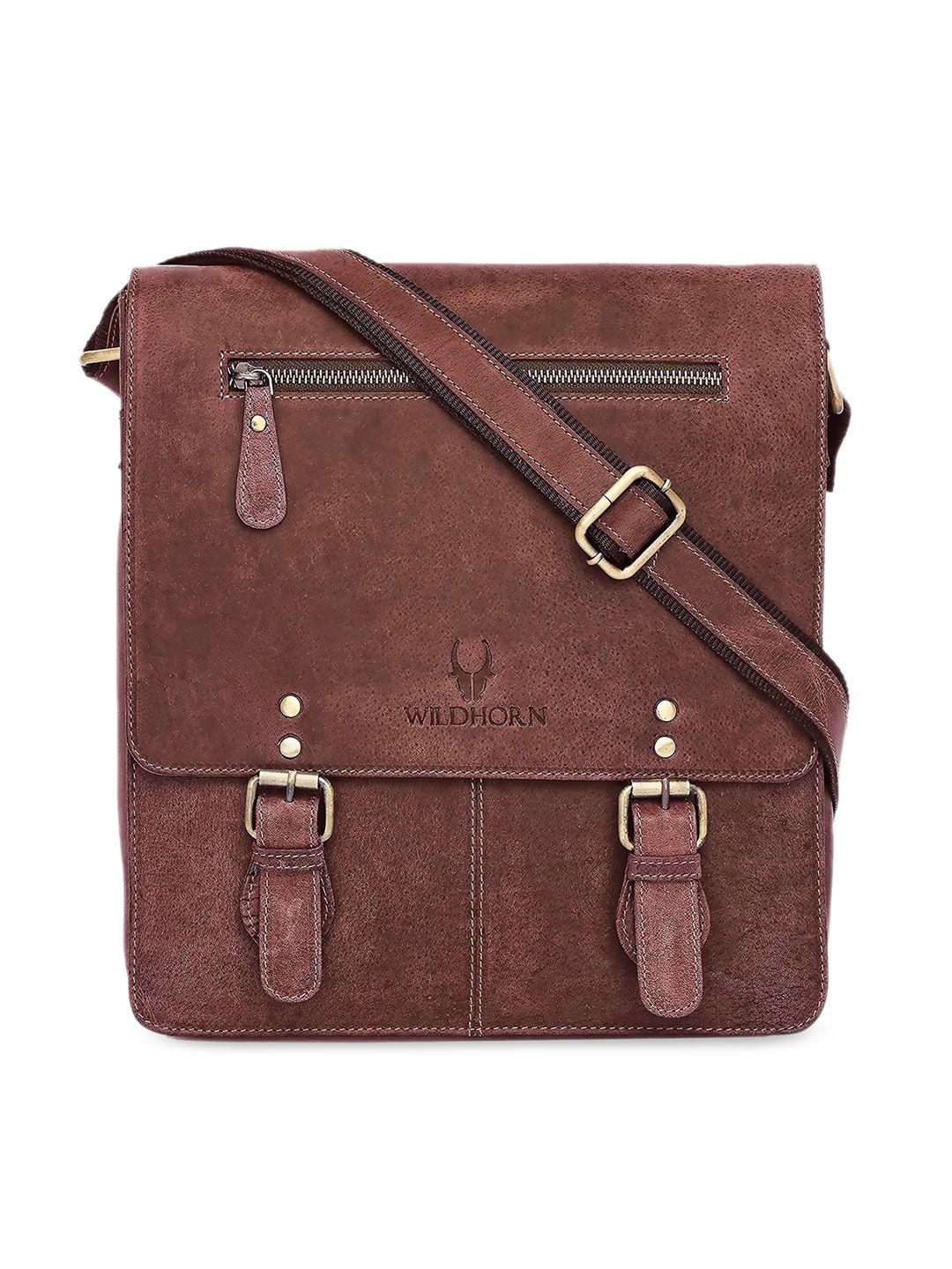 wildhorn men brown leather structured sling bag