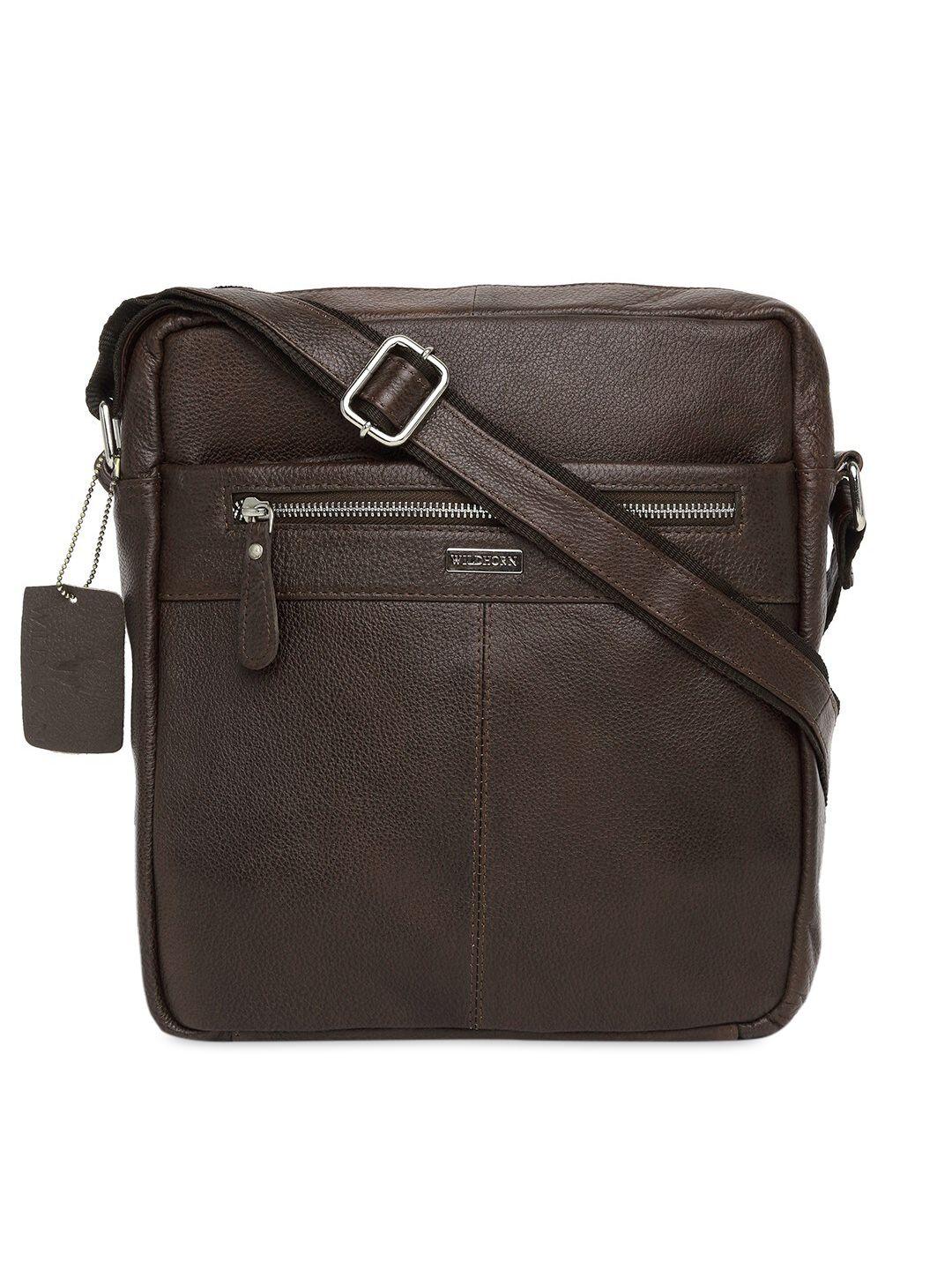 wildhorn men brown leather structured sling bag