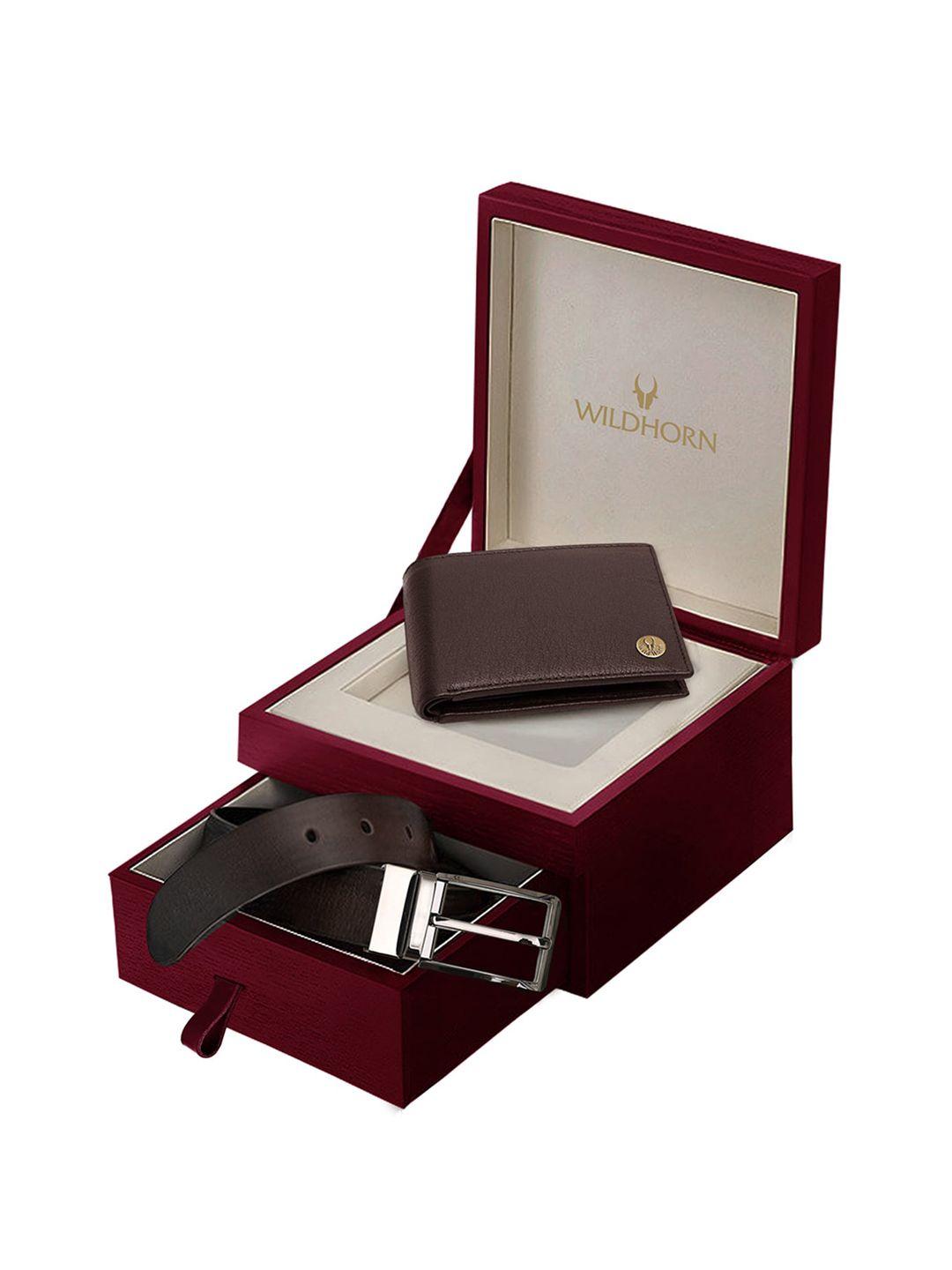 wildhorn men brown rfid protected genuine leather wallet & belt accessory gift set
