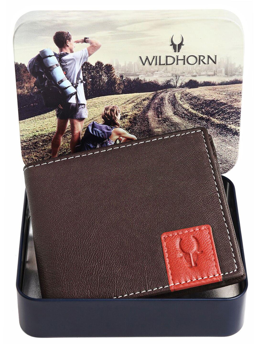 wildhorn men brown solid leather two fold wallet with rfid