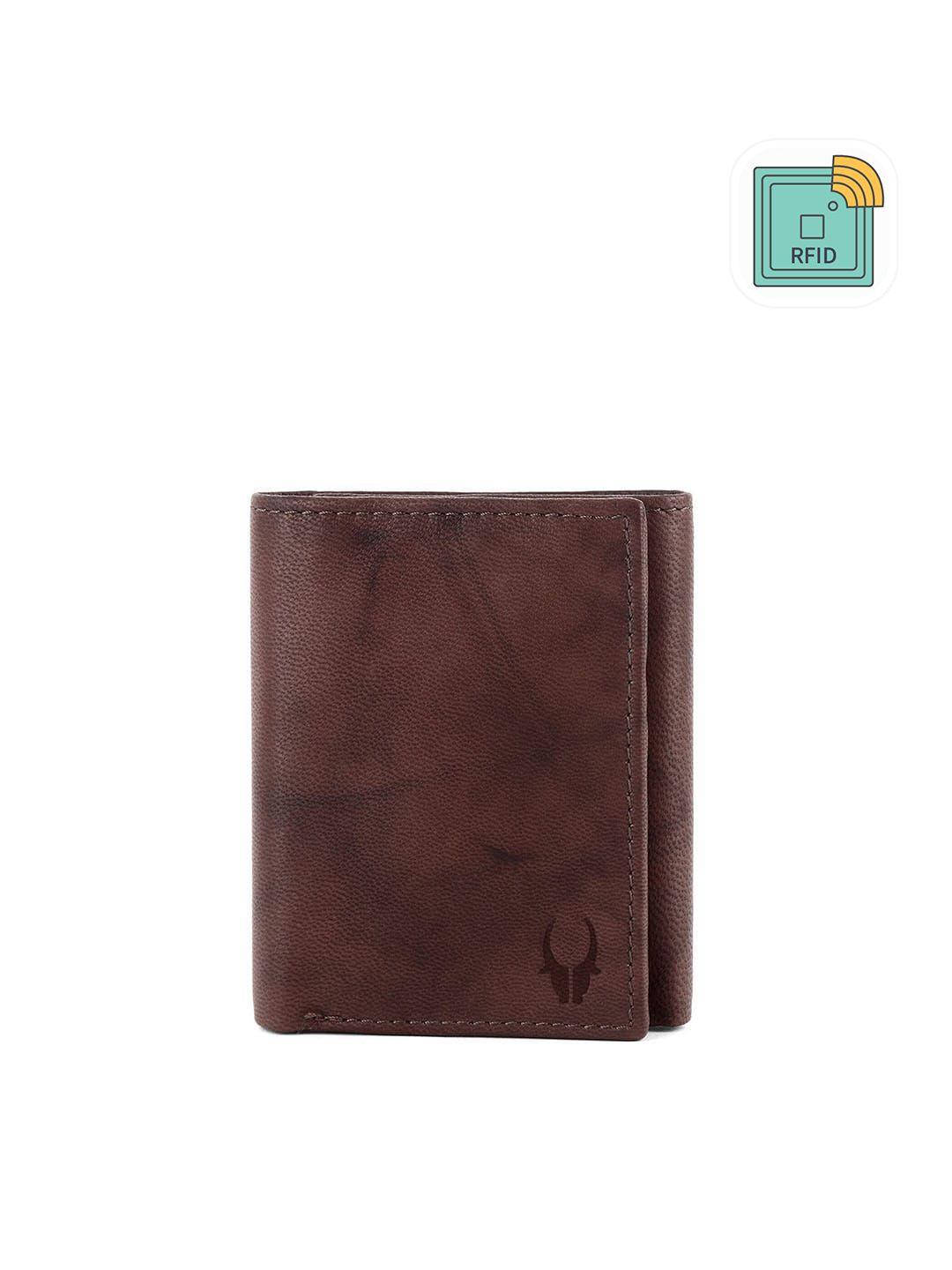 wildhorn men brown textured genuine leather rfid three fold wallet