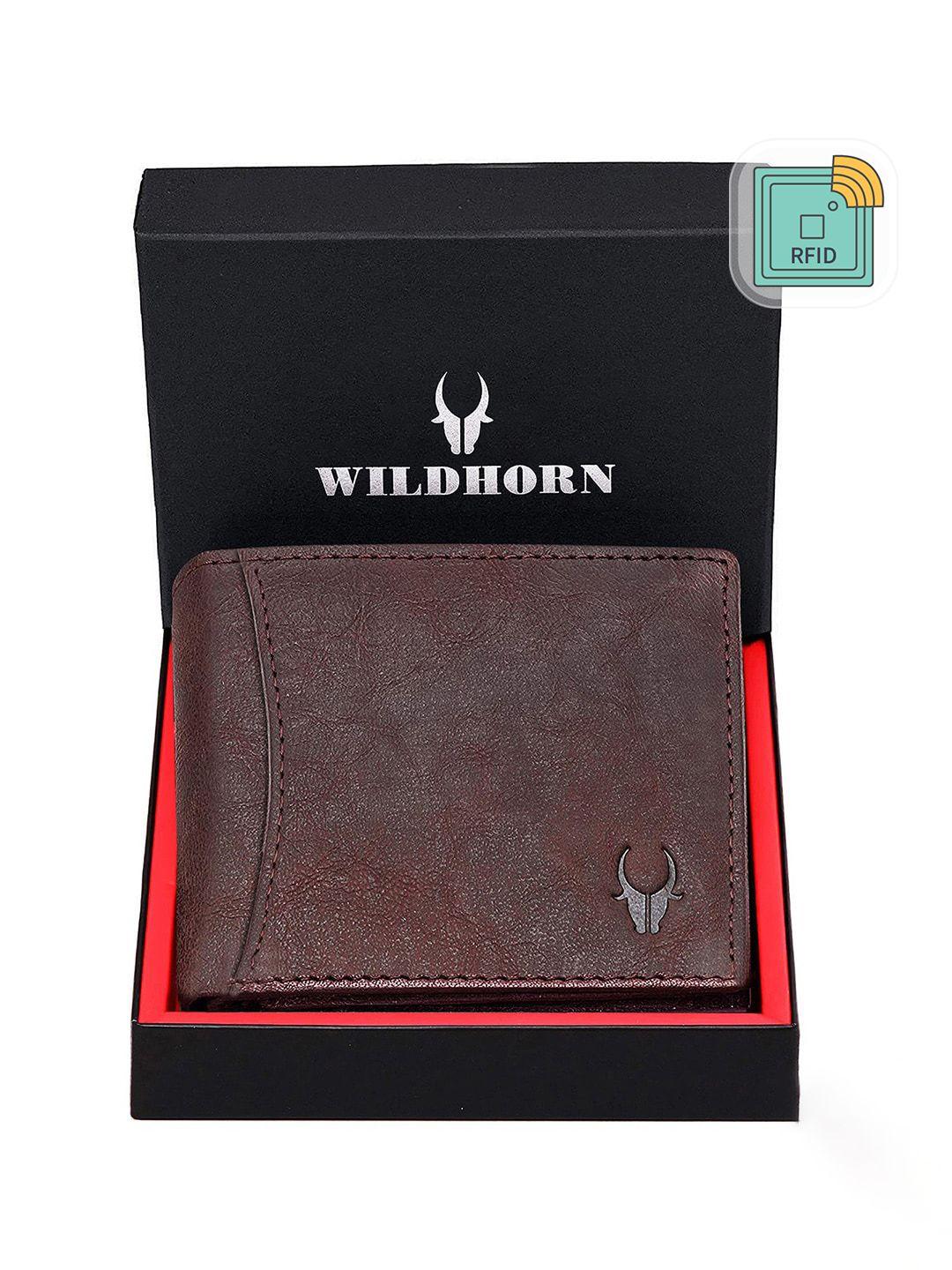 wildhorn men brown textured rfid protected genuine leather two fold wallet