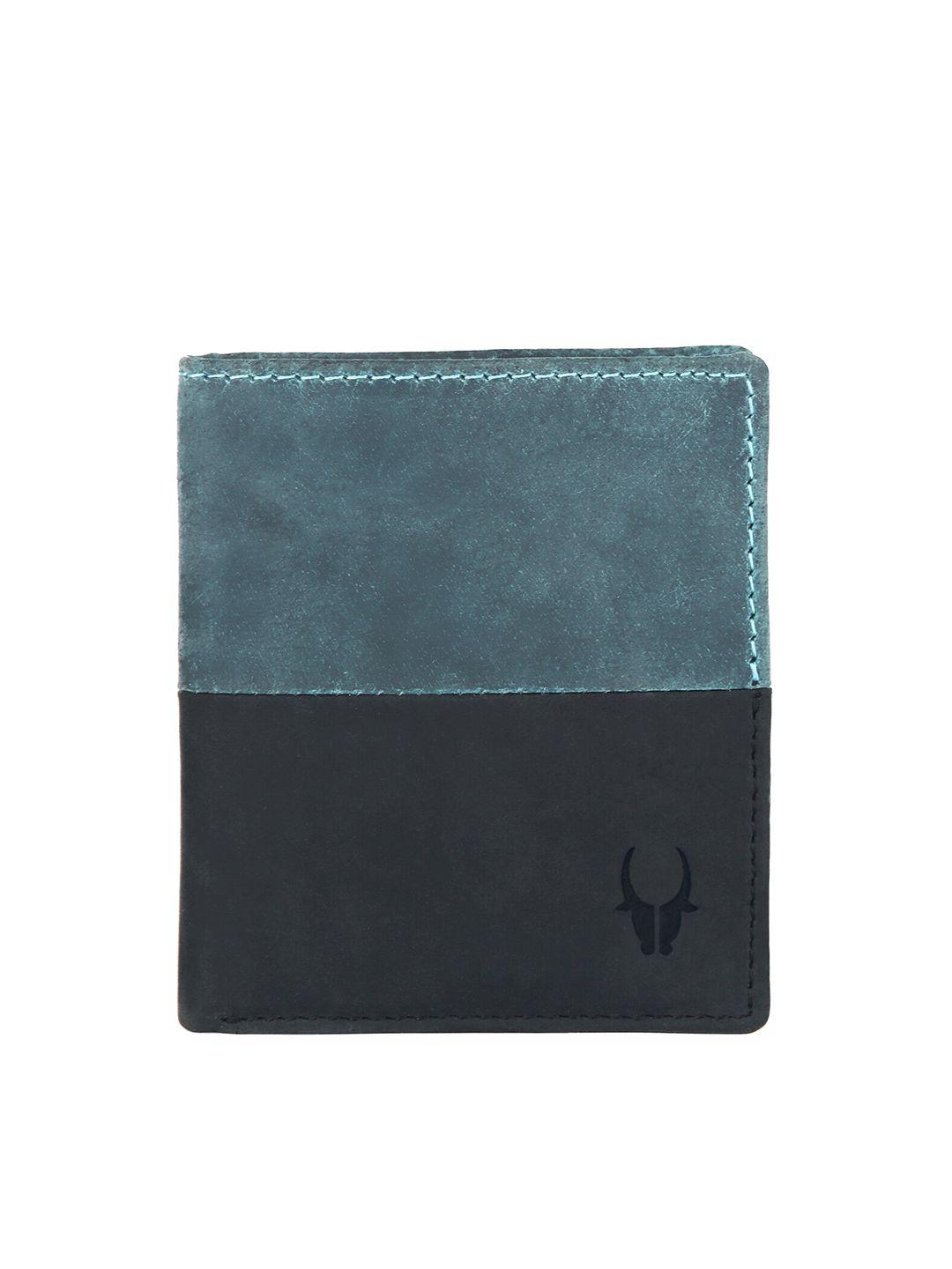 wildhorn men colourblocked leather two fold wallet