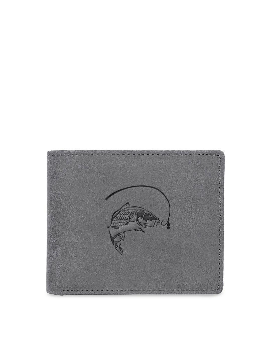 wildhorn men grey & black printed rfid protected genuine leather two fold wallet
