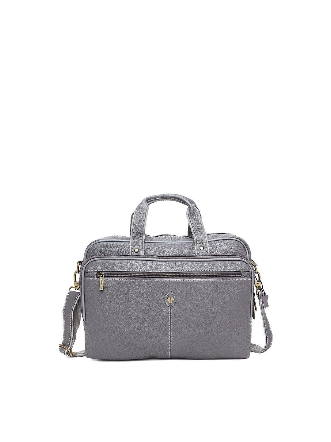 wildhorn men grey leather laptop bag