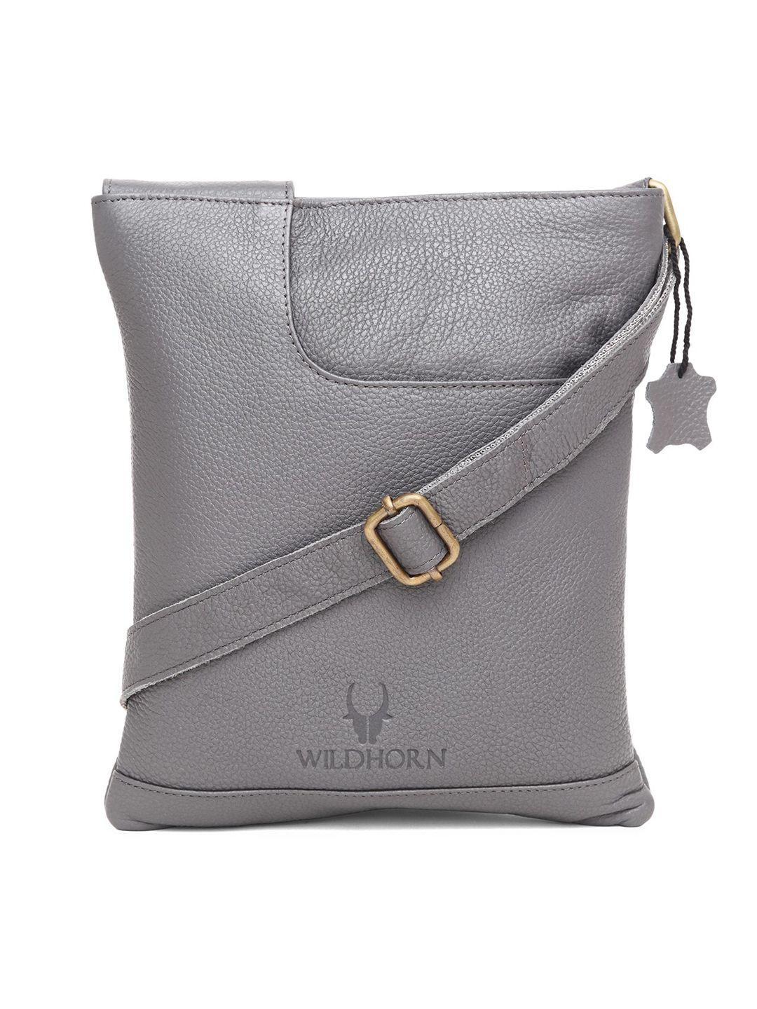 wildhorn men grey leather oversized bucket sling bag