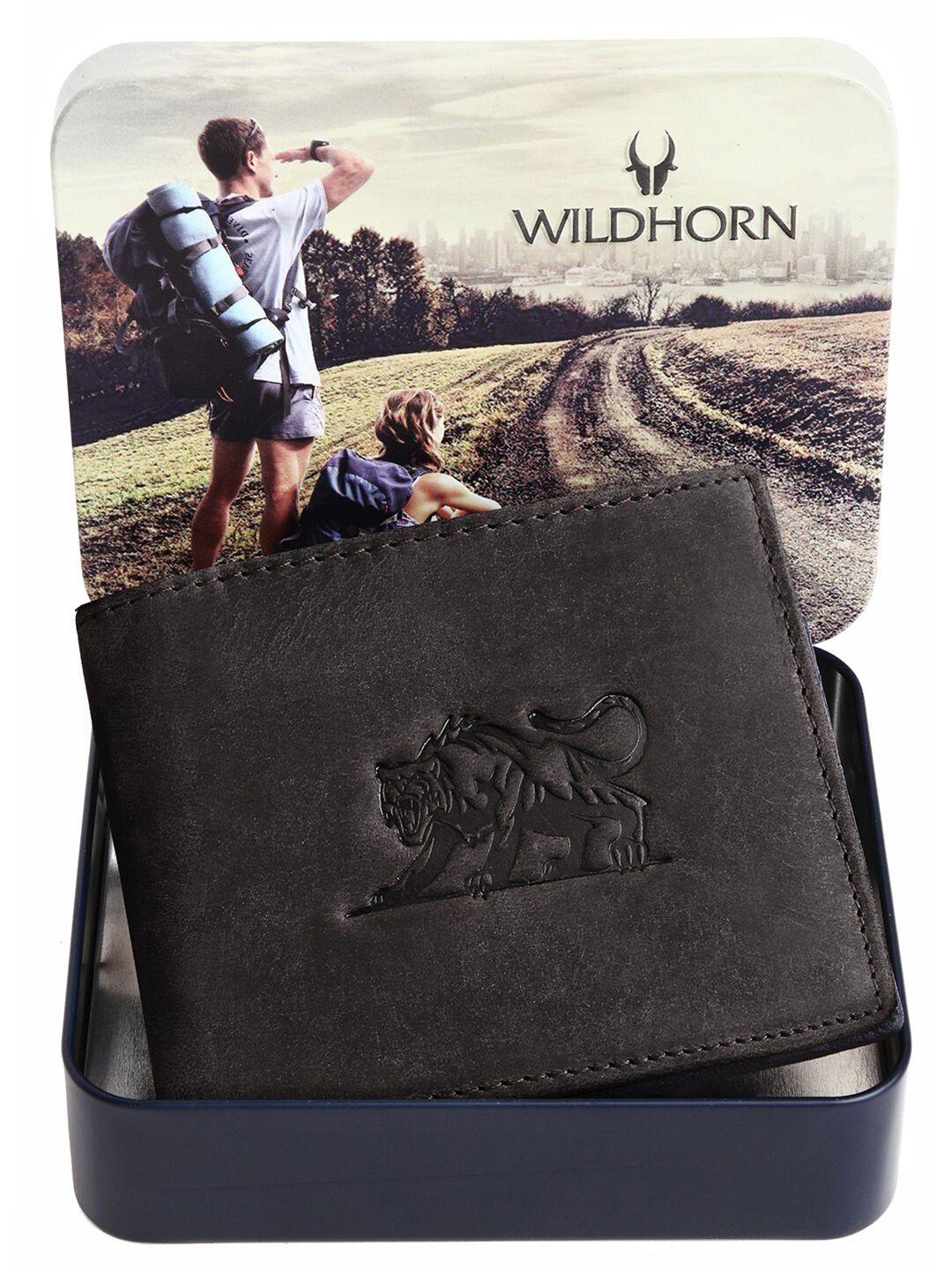 wildhorn men grey leather two fold wallet with rfid