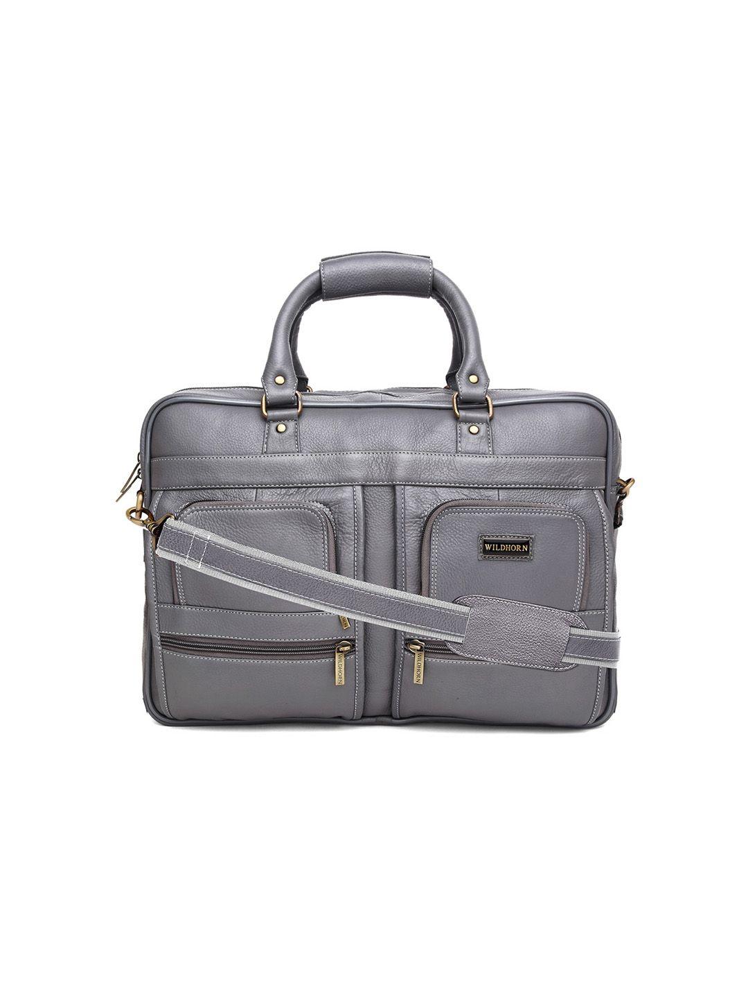 wildhorn men grey textured leather laptop bag