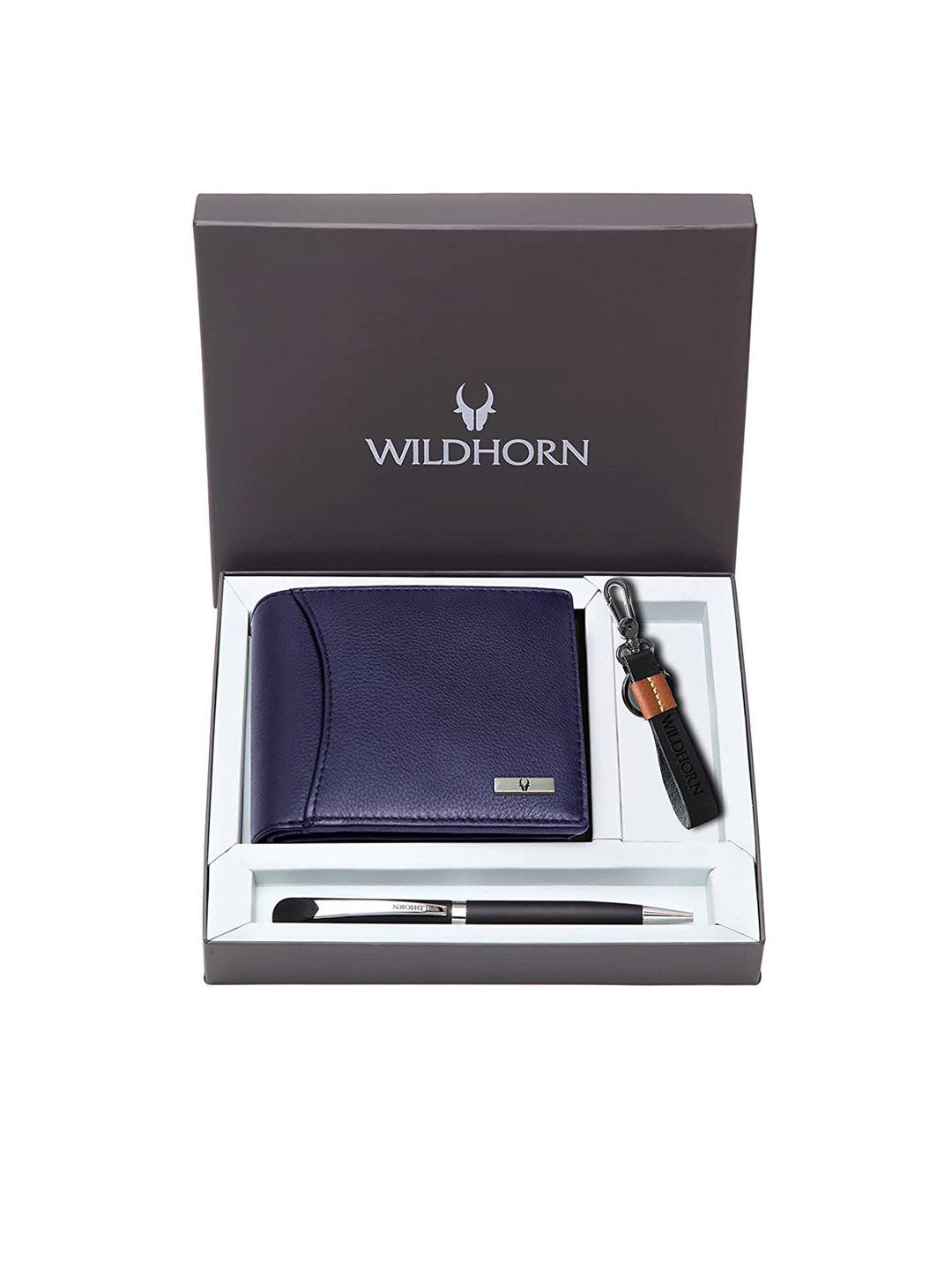 wildhorn men leather wallet, keychain & pen accessory gift set