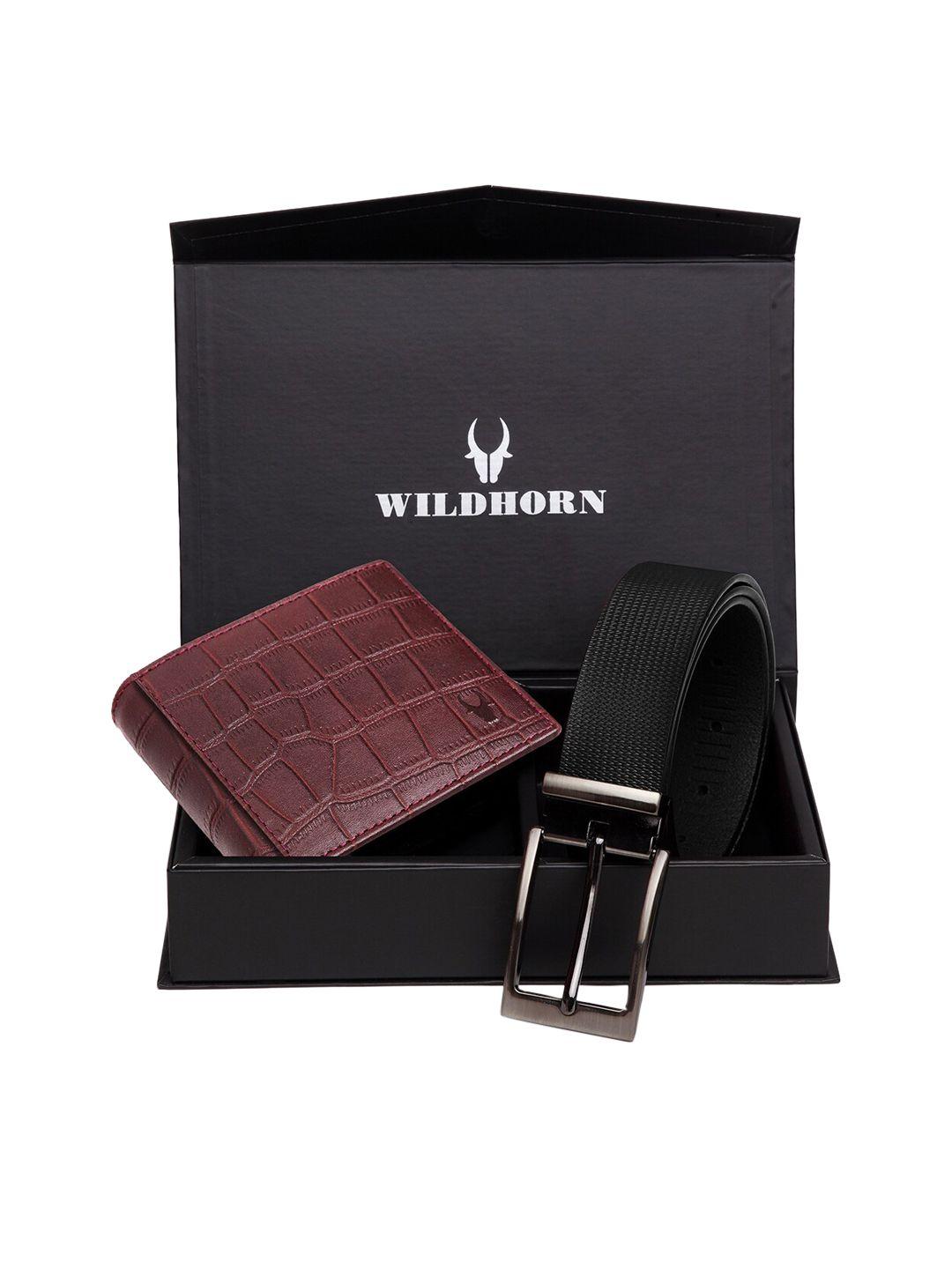 wildhorn men maroon & black rfid protected genuine leather accessory gift set