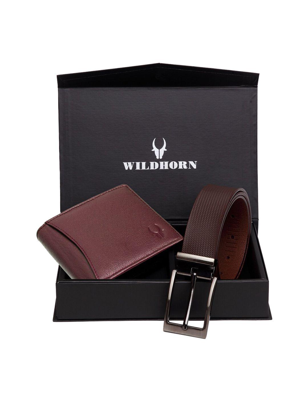 wildhorn men maroon & brown rfid protected genuine leather accessory gift set