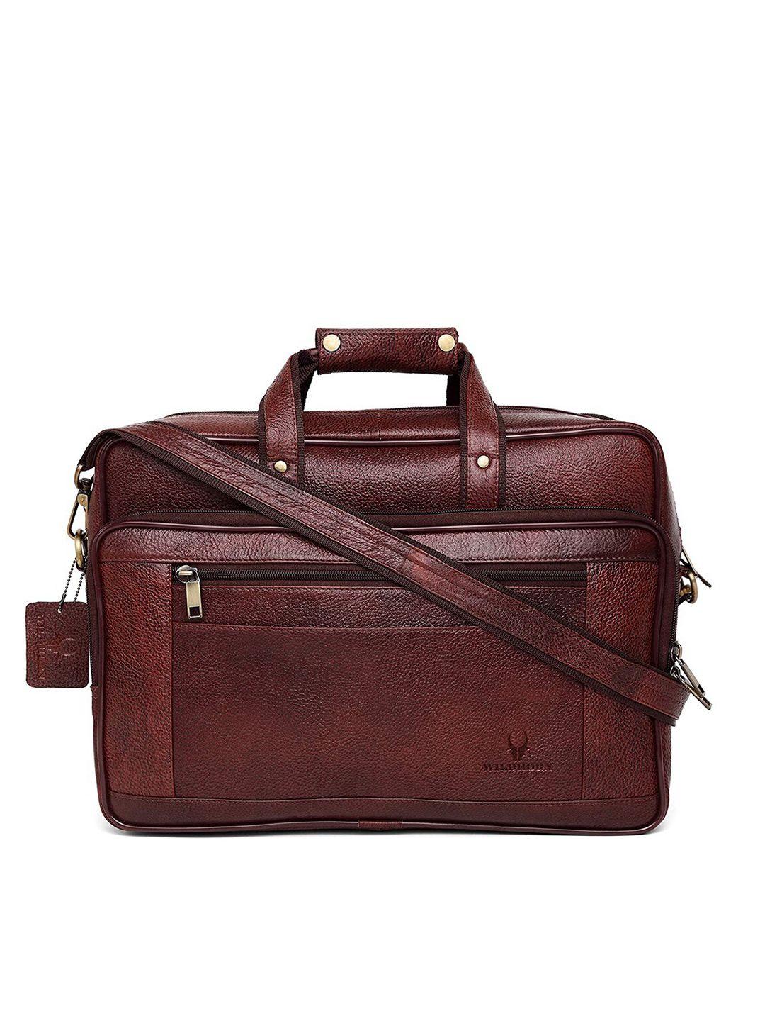 wildhorn men maroon genuine leather laptop bag