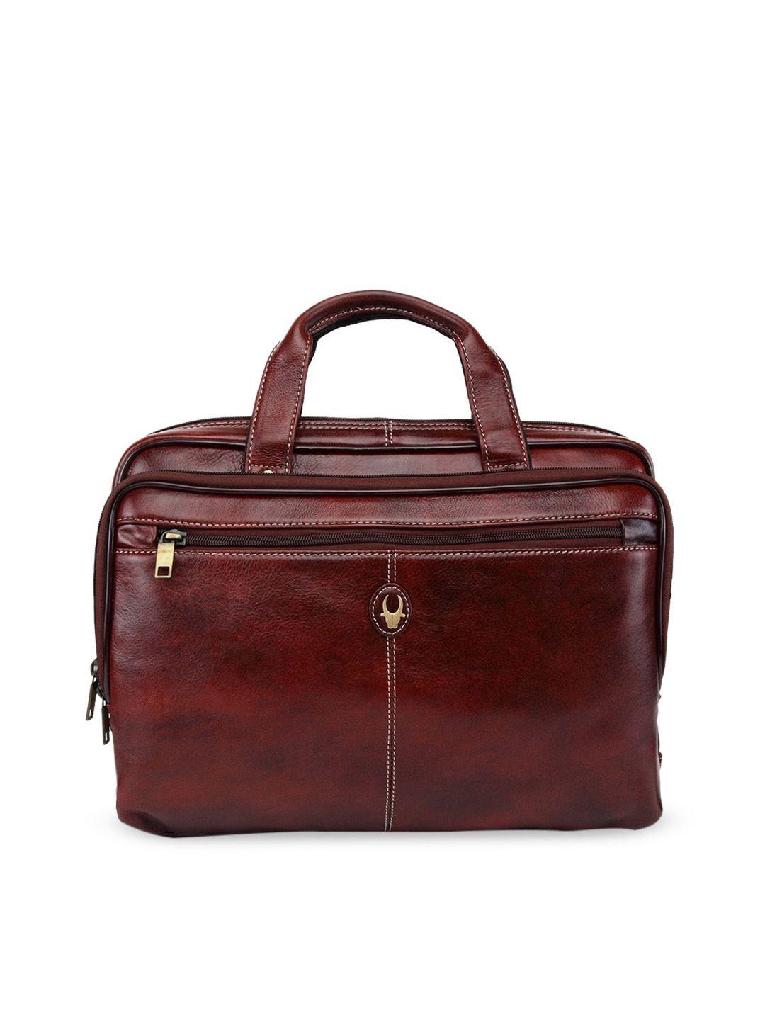 wildhorn men maroon solid 15 inch leather laptop bag