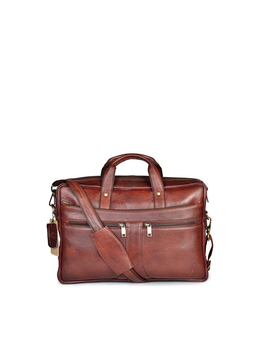 wildhorn men maroon solid genuine leather laptop bag