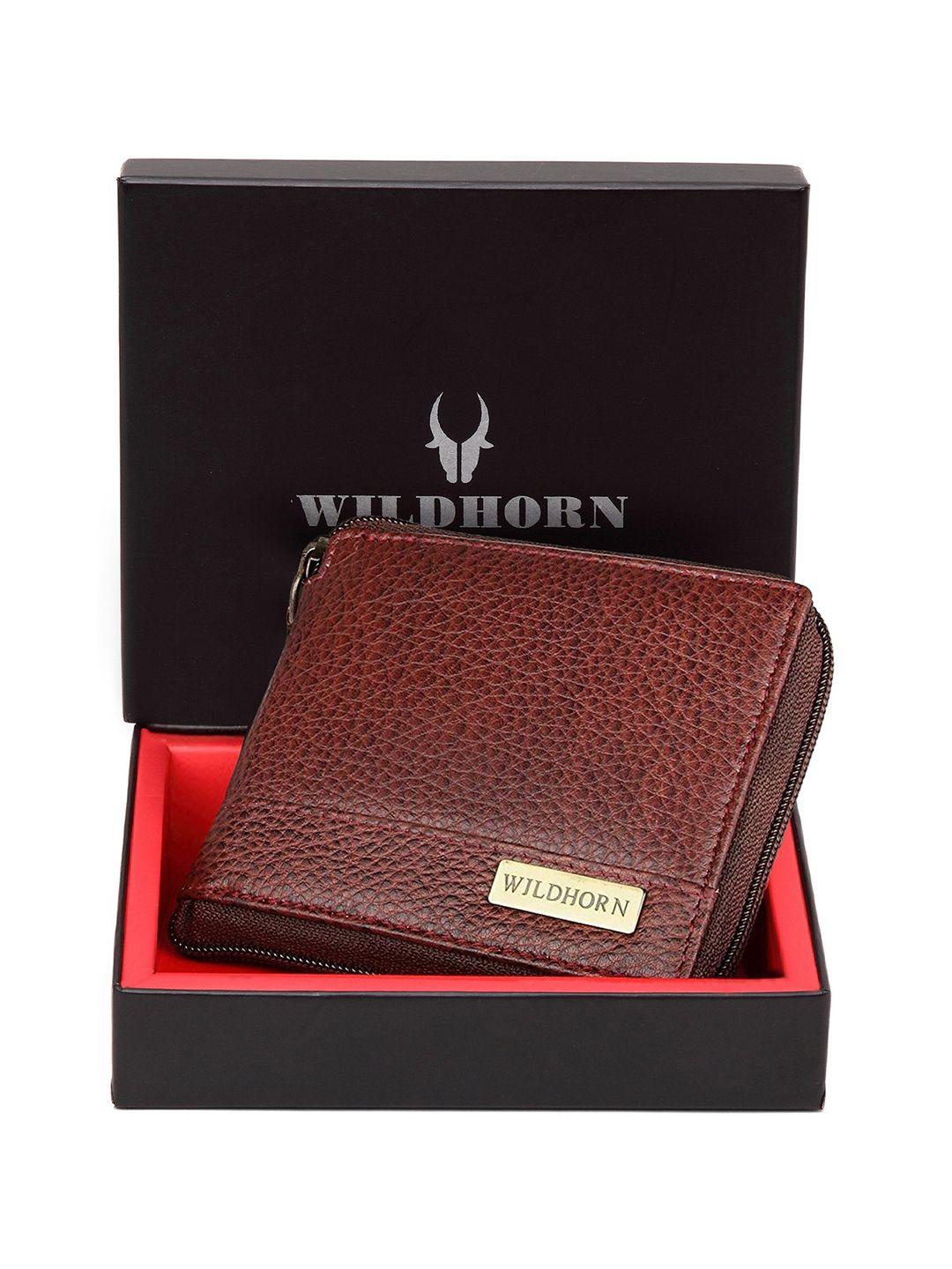 wildhorn men maroon solid rfid protected genuine leather zip around wallet