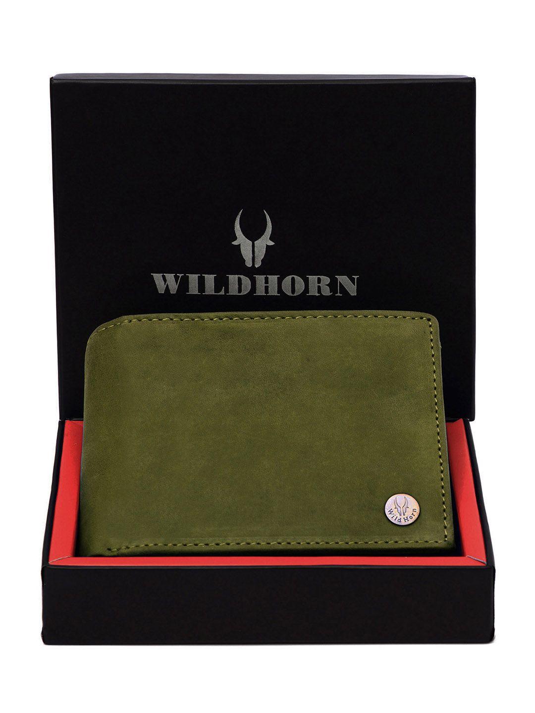 wildhorn men olive green textured two fold wallet