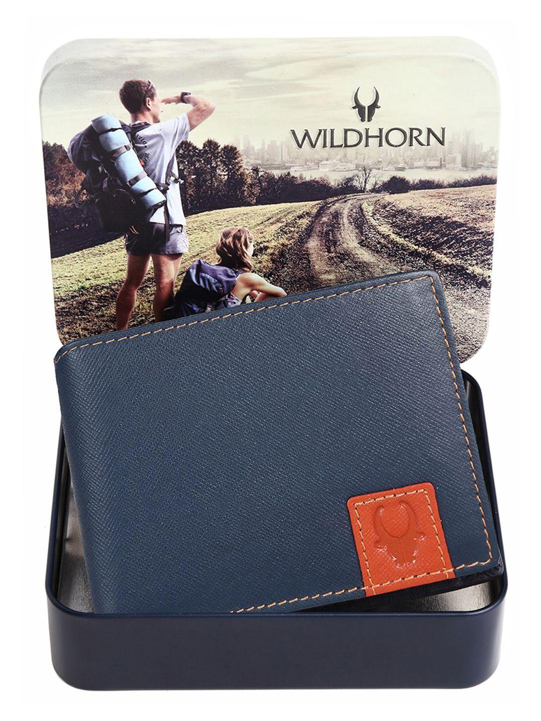wildhorn men rfid blue textured leather two fold wallet