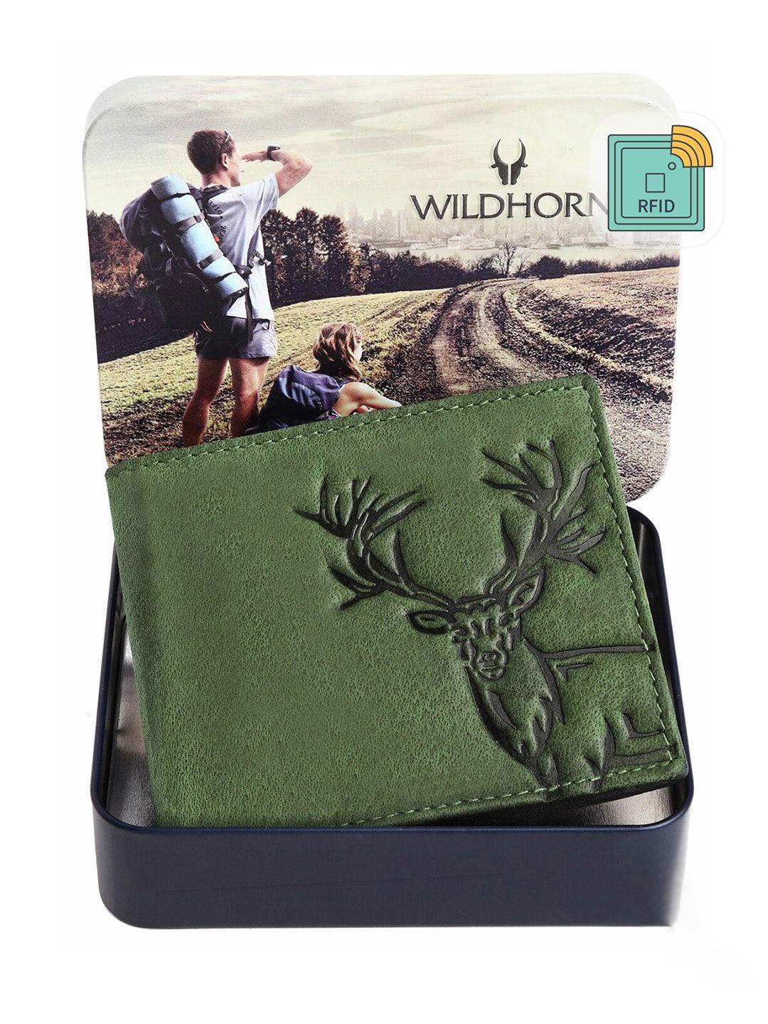 wildhorn men rfid green graphic printed leather two fold wallet