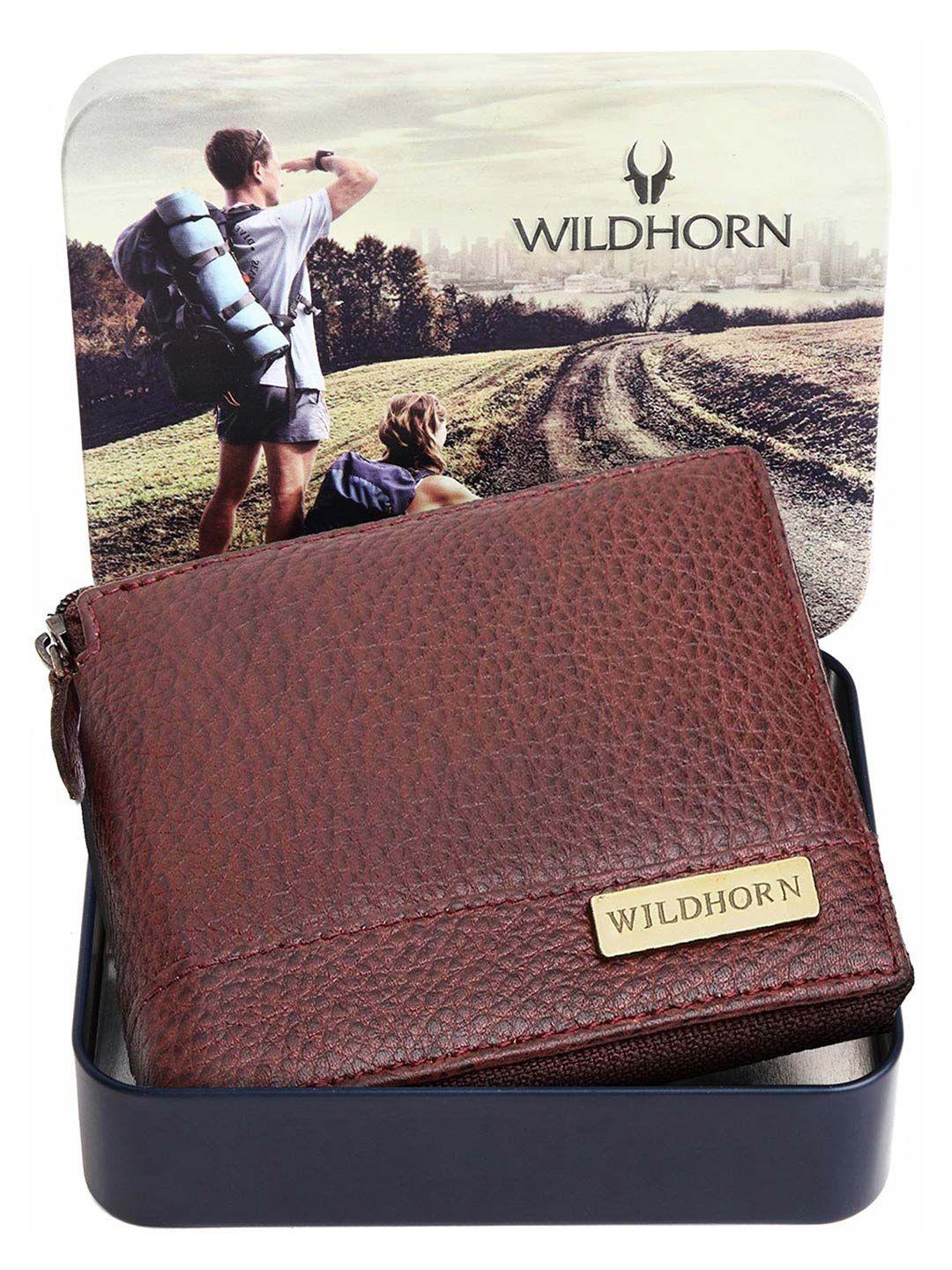 wildhorn men rfid maroon textured leather zip around wallet