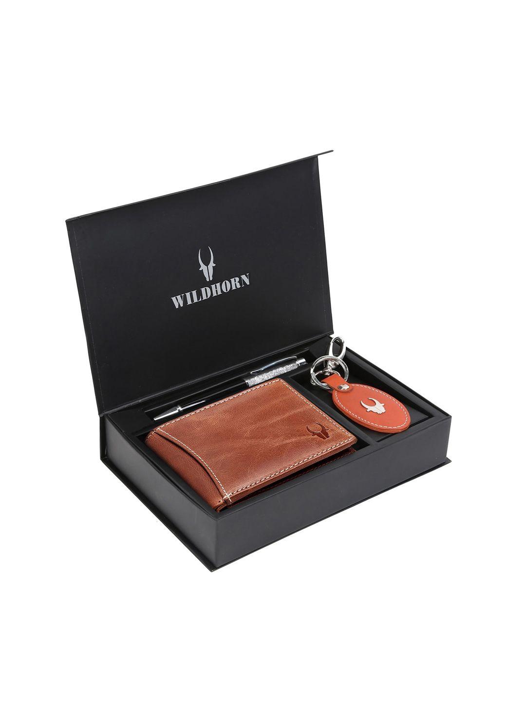 wildhorn men tan brown & red rfid protected genuine leather accessory gift set