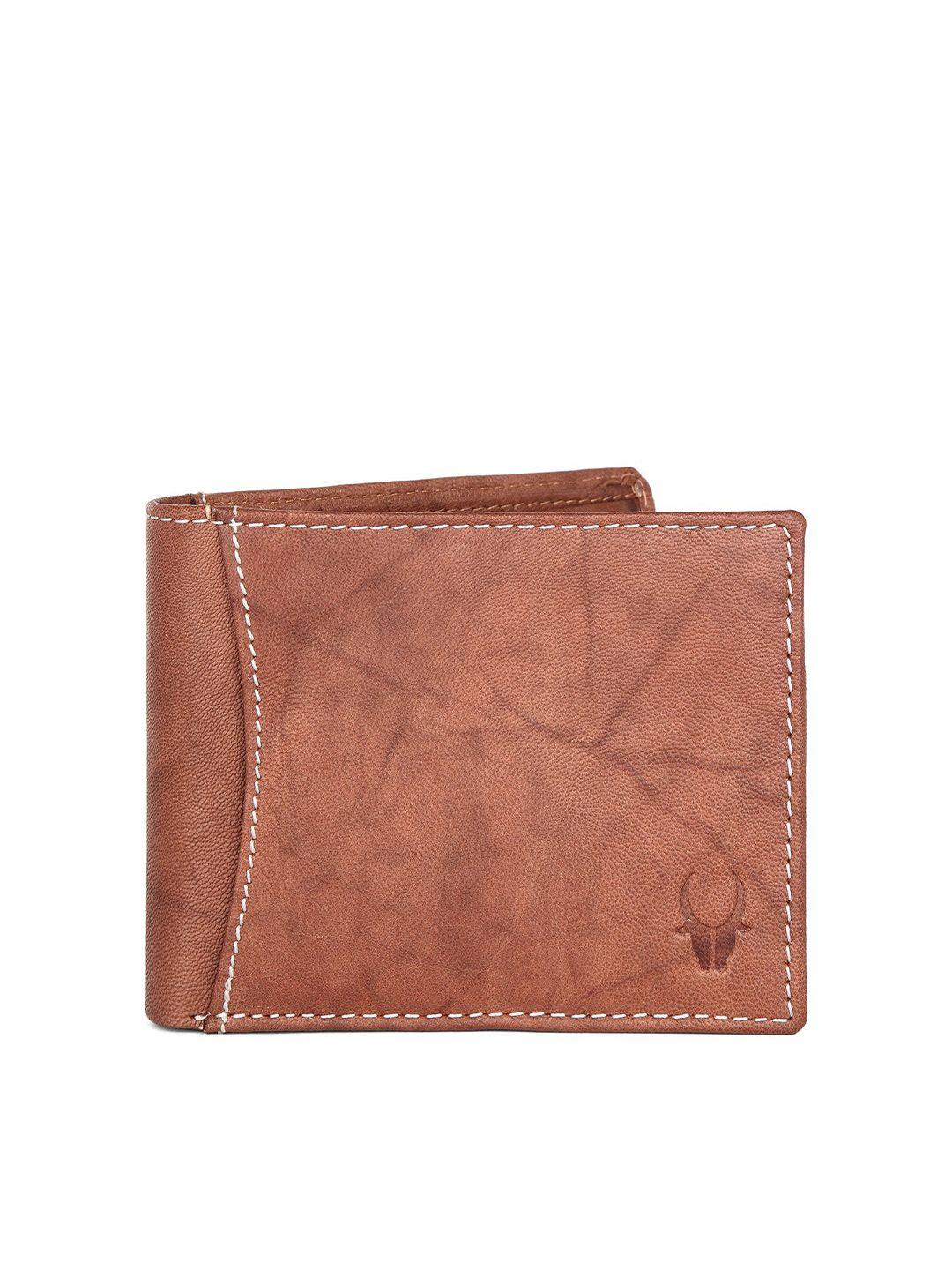 wildhorn men tan brown textured two fold leather wallet