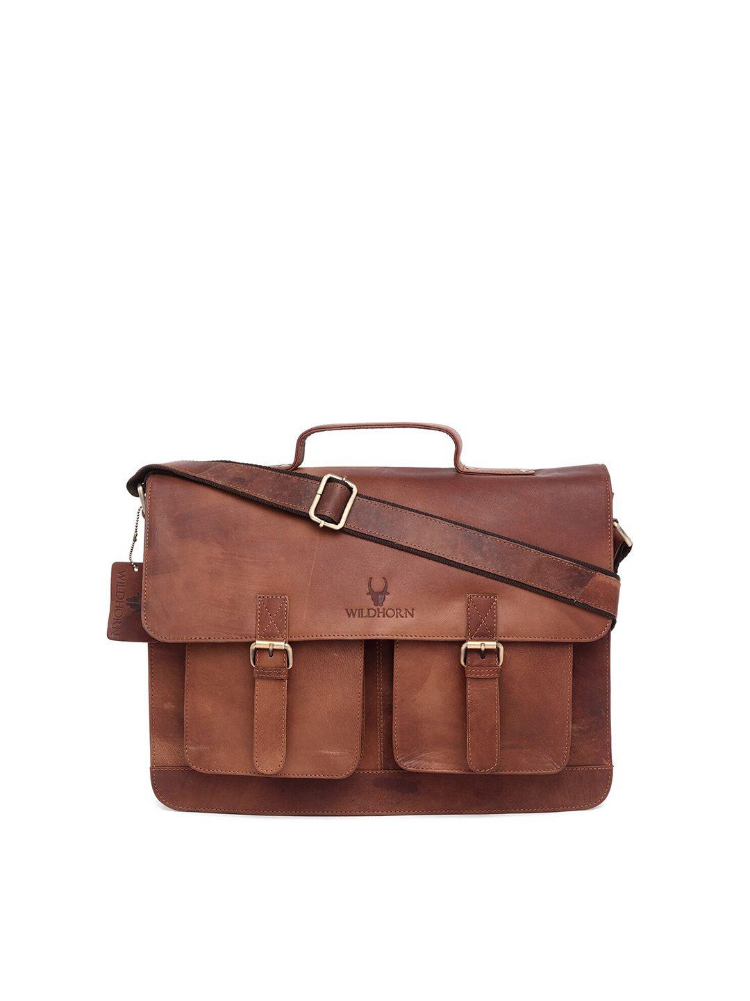 wildhorn men tan textured leather laptop bag