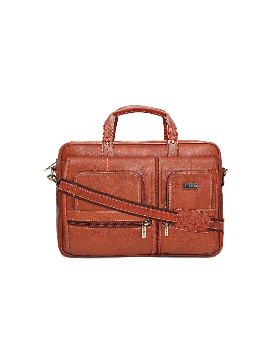 wildhorn men tan textured leather laptop bag