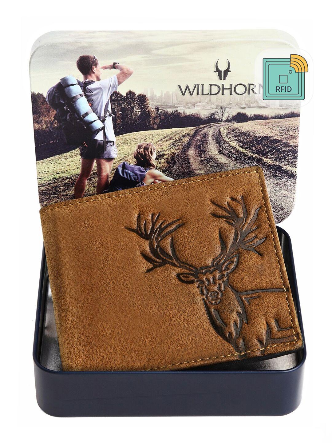 wildhorn men tan textured rfid leather two fold wallet