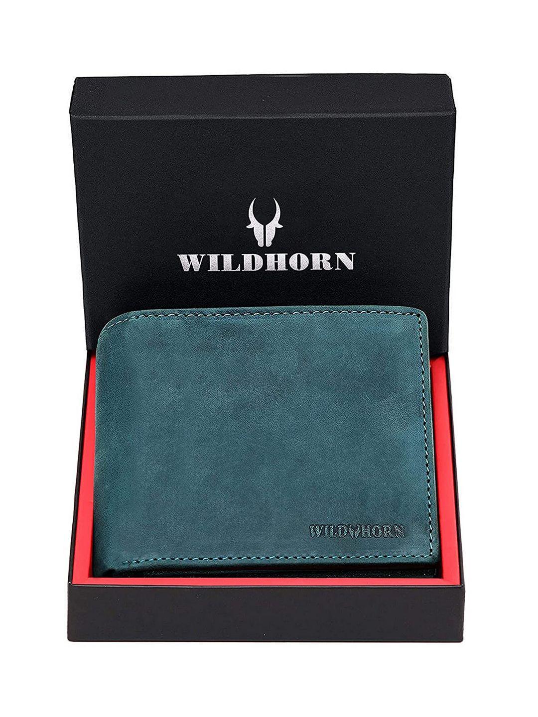 wildhorn men teal blue solid two fold leather wallet