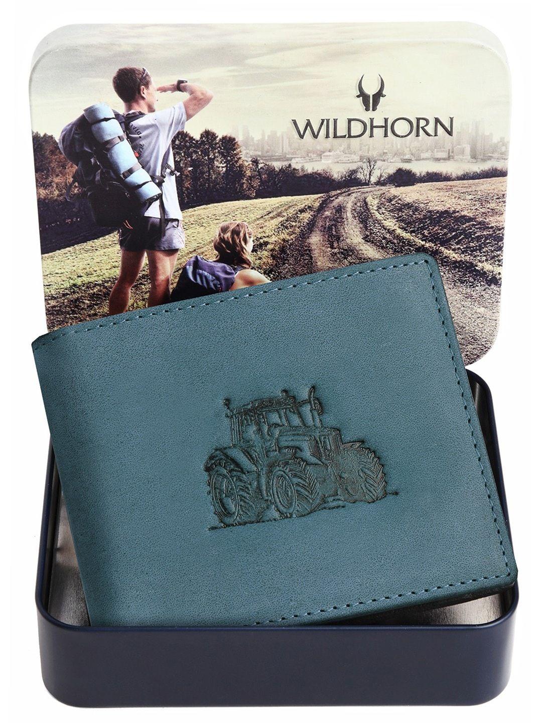 wildhorn men teal graphic printed leather two fold wallet with rfid