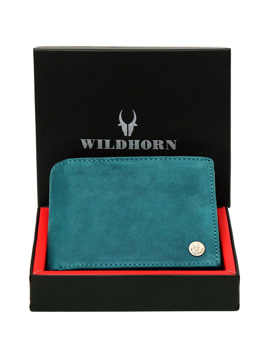 wildhorn men teal green solid rfid protected genuine leather two fold wallet