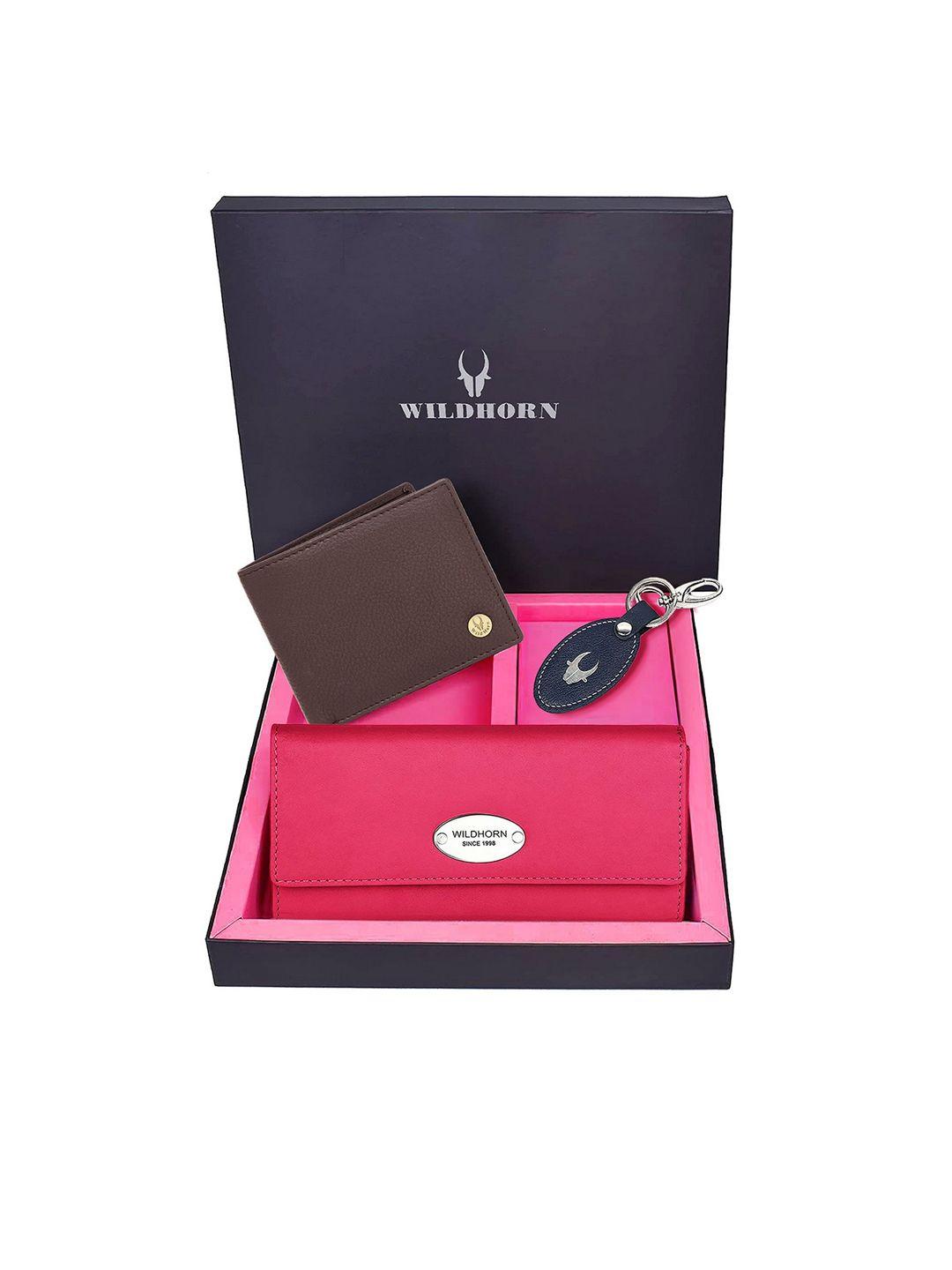 wildhorn pink & green solid leather accessory gift set