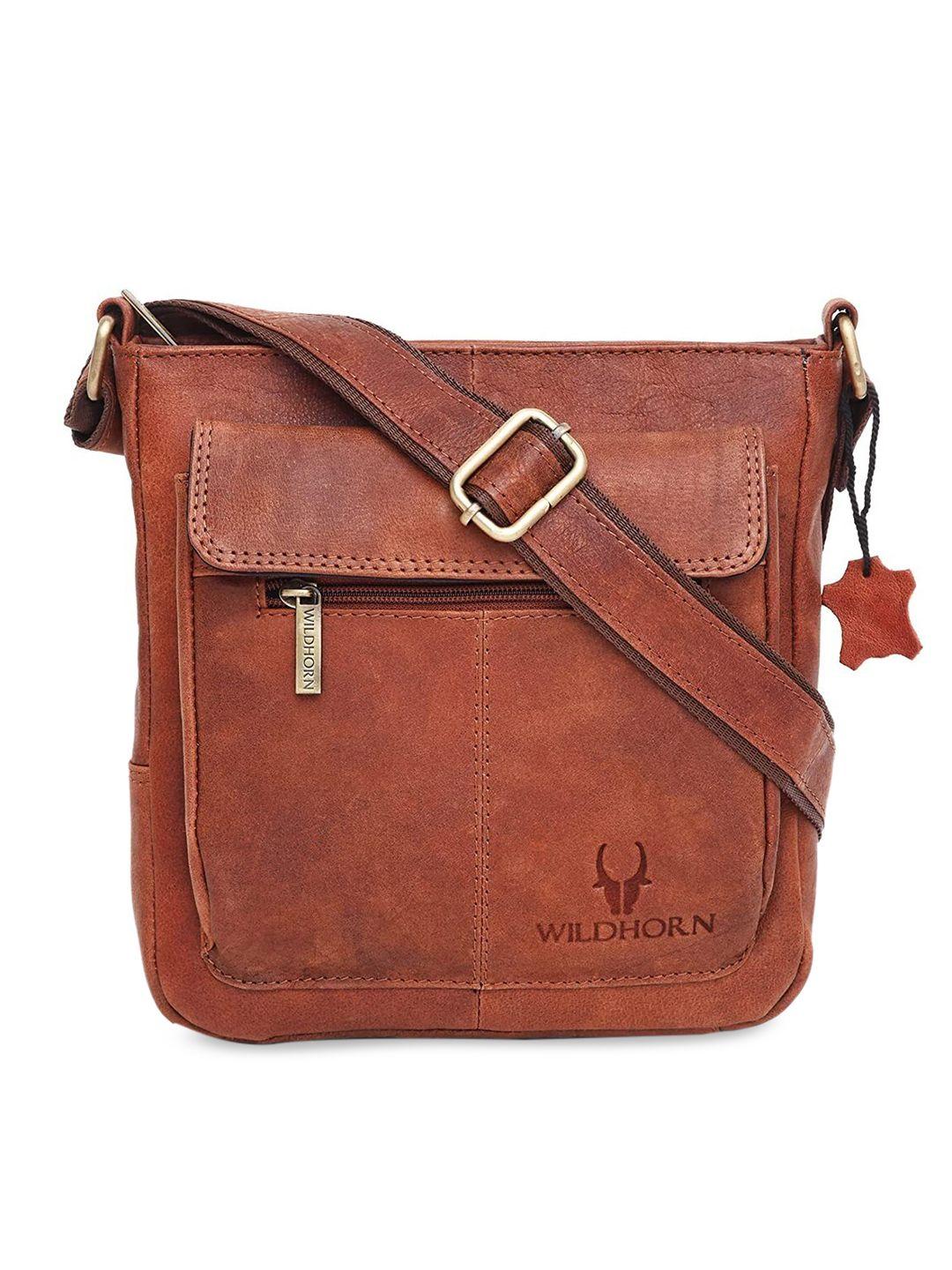 wildhorn tan textured leather structured sling bag