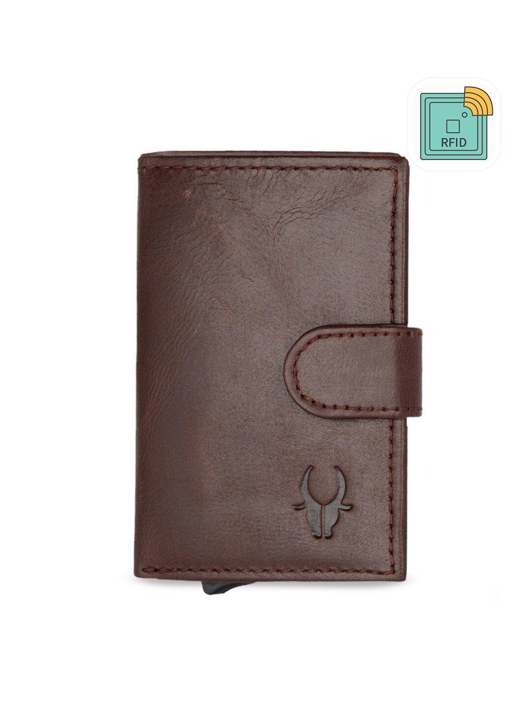 wildhorn unisex brown & beige solid rfid protected genuine leather card holder