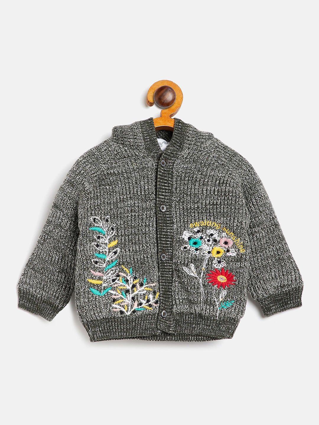 wildlinggs infants kids floral pure cotton hooded cardigan with embroidered detail
