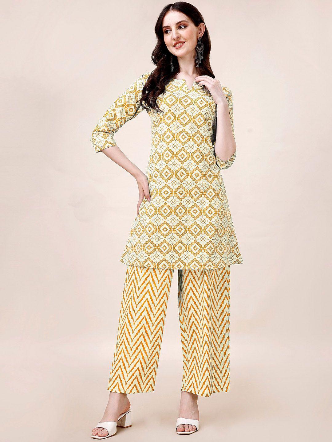 wilnercrown women ethnic motifs printed regular kurti with trousers