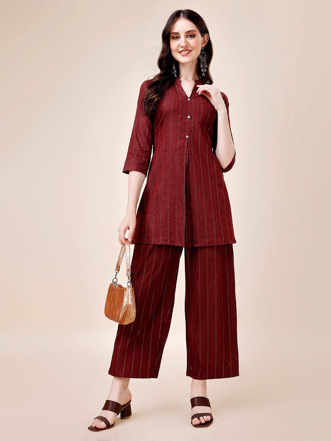 wilnercrown women maroon paisley yoke design regular mirror work kurta with trousers & with dupatta