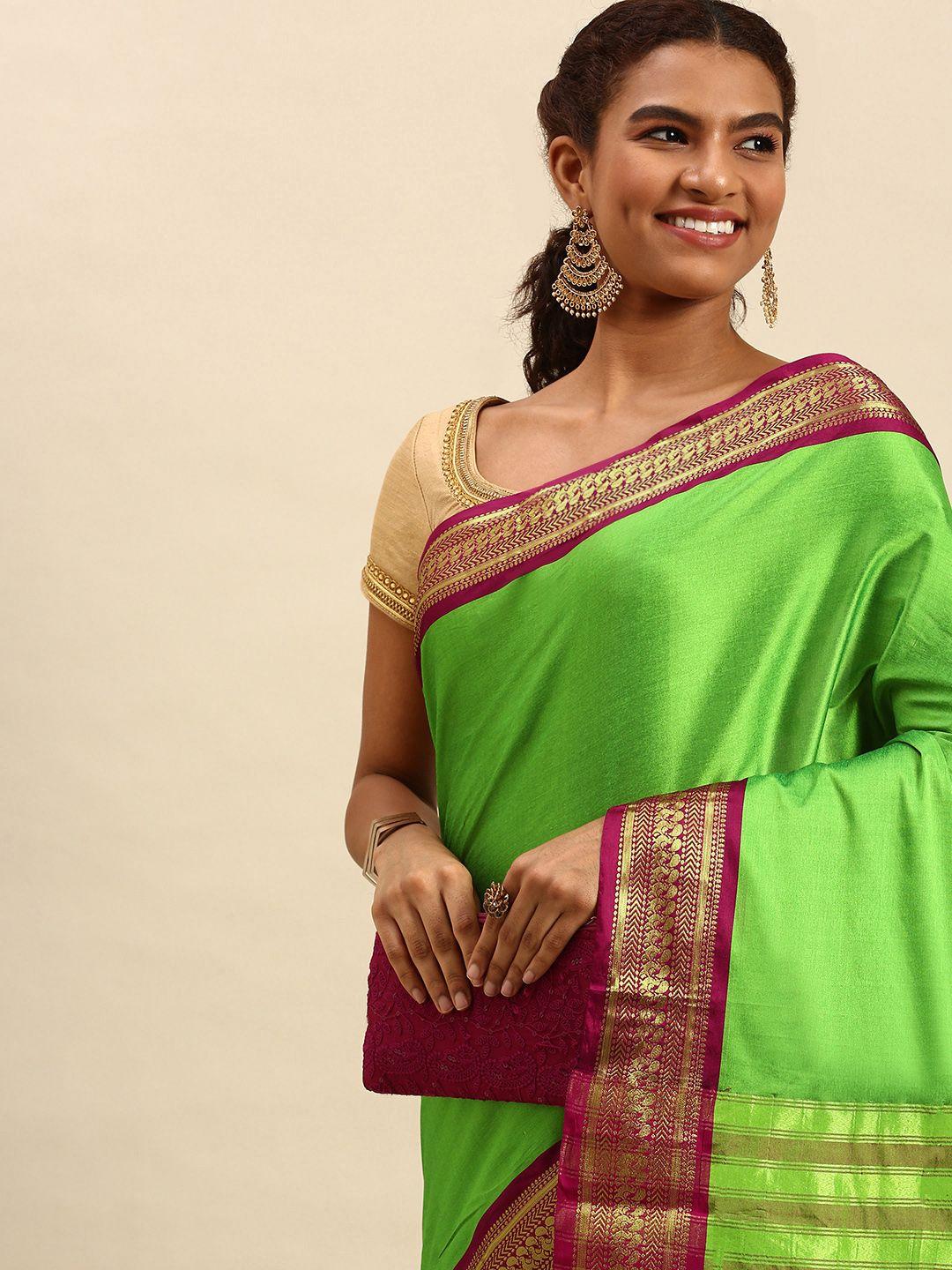 wilori green & fuchsia silk cotton mysore silk saree