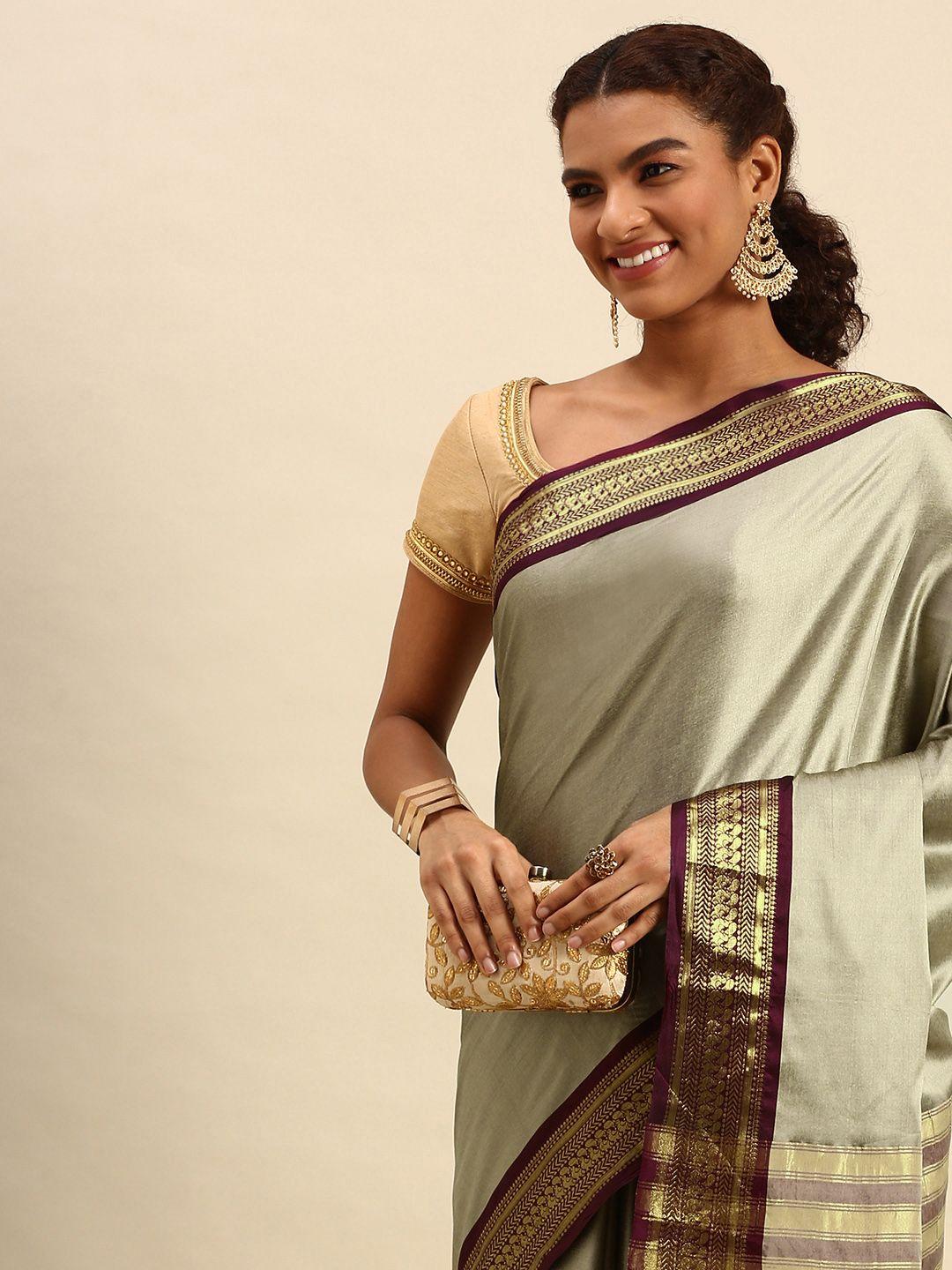 wilori beige & maroon silk cotton mysore silk saree