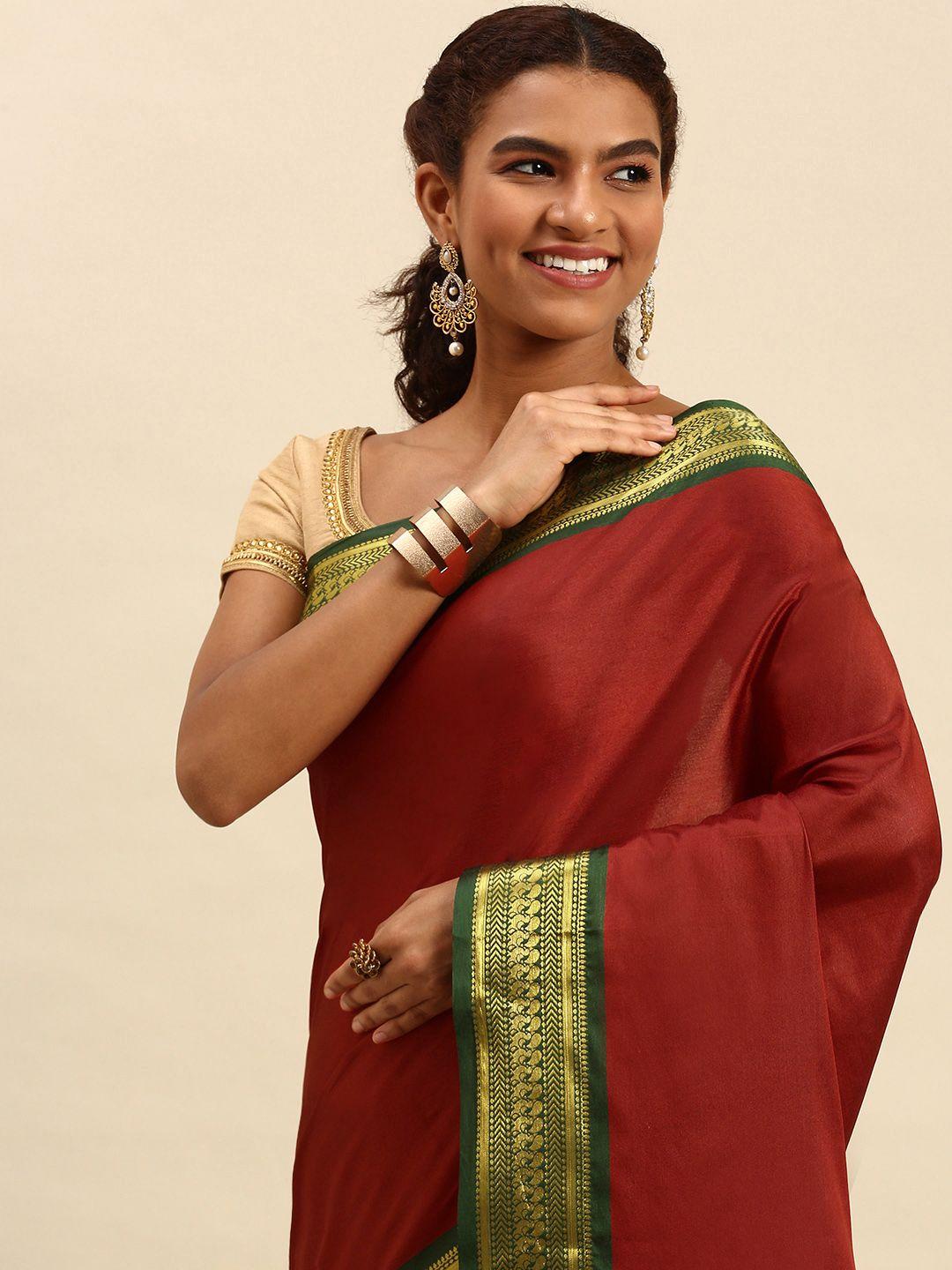 wilori maroon & green silk cotton mysore silk saree