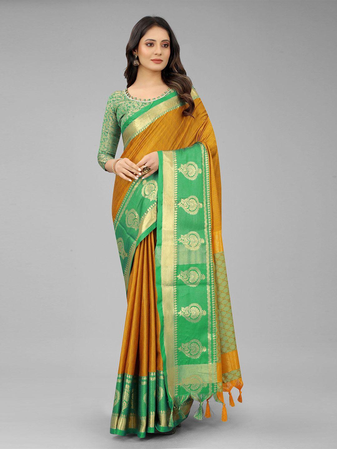 wilori mustard & green woven design zari silk cotton mysore silk saree
