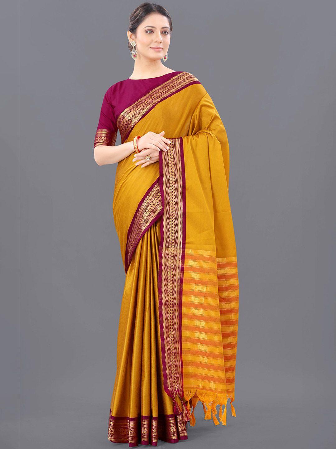 wilori yellow & red zari silk cotton mysore silk saree